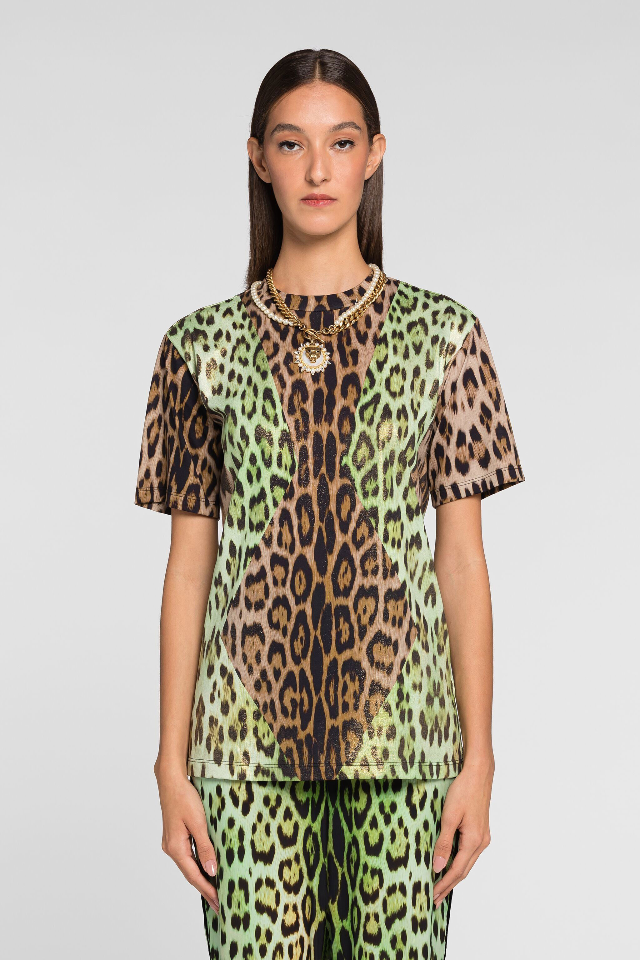 RC Leopard-print panelled T-shirt MACULA VERDE QKT61A-3PF53