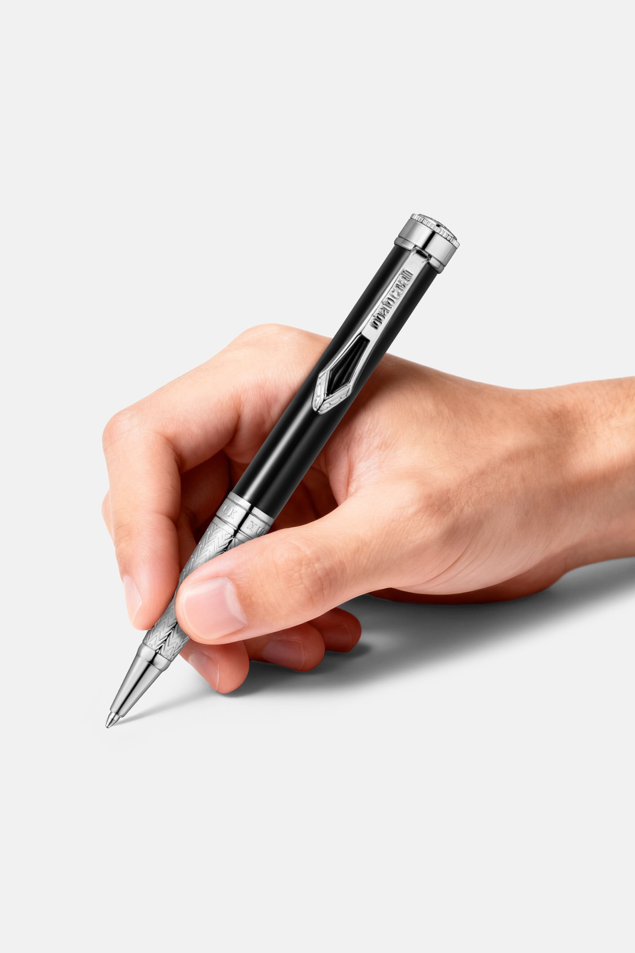 RC Roberto Cavalli Lacquer Ballpoint Pen, Silver Color & Black Lacquer SILVER BLACK VALG09-IG272