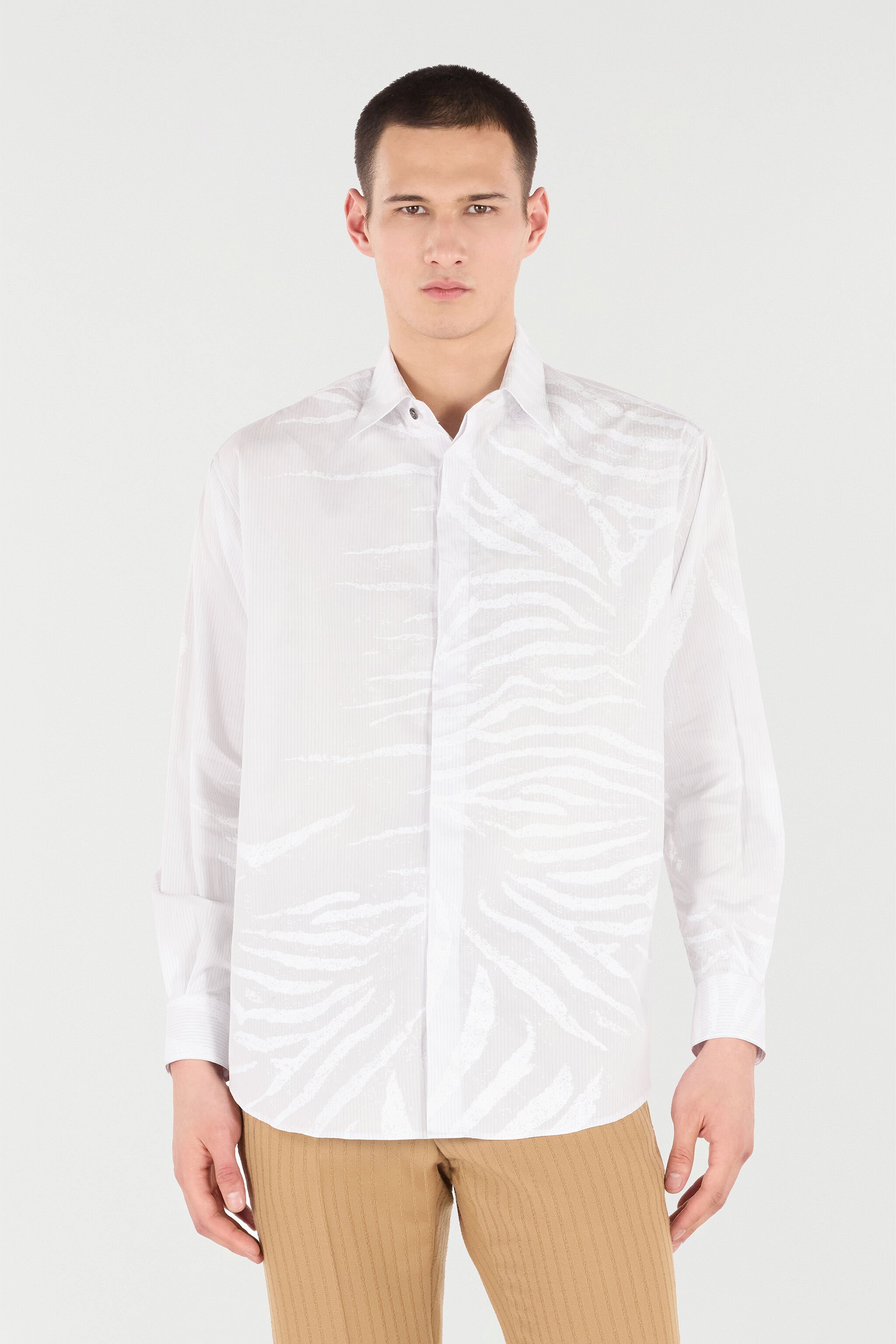 RC Silk Shirt With Tiger Skin Print White URT720-CH105