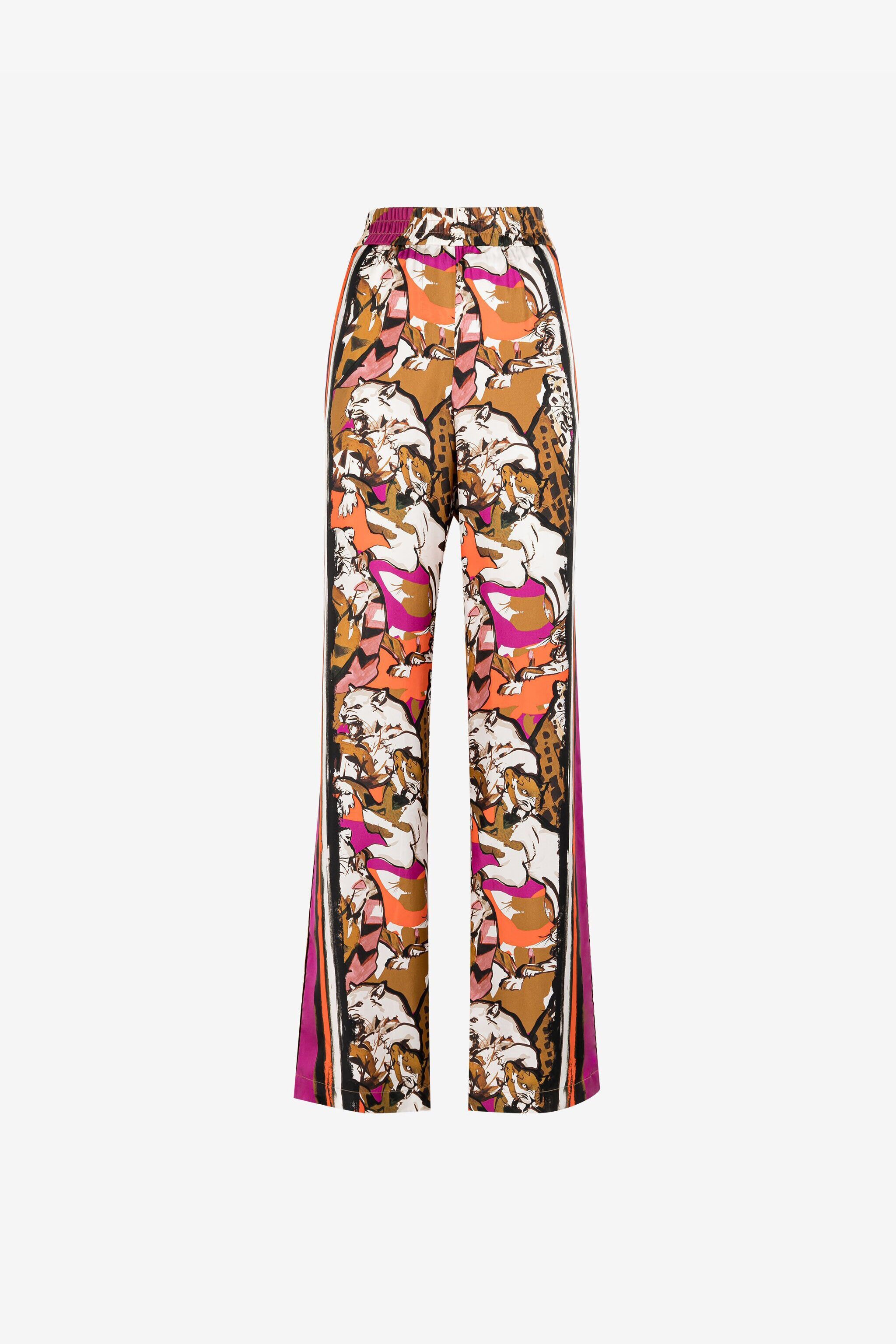 RC Wild Cat-Print Silk Trousers Purple RKT210-4QH06