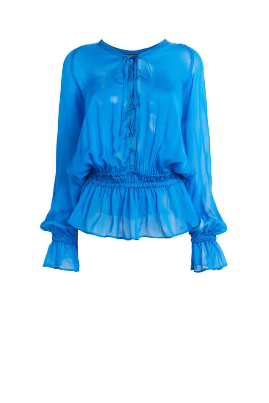 RC Tie-Front Silk Top RC Tie-Front Silk Top Blau FST712-CC003