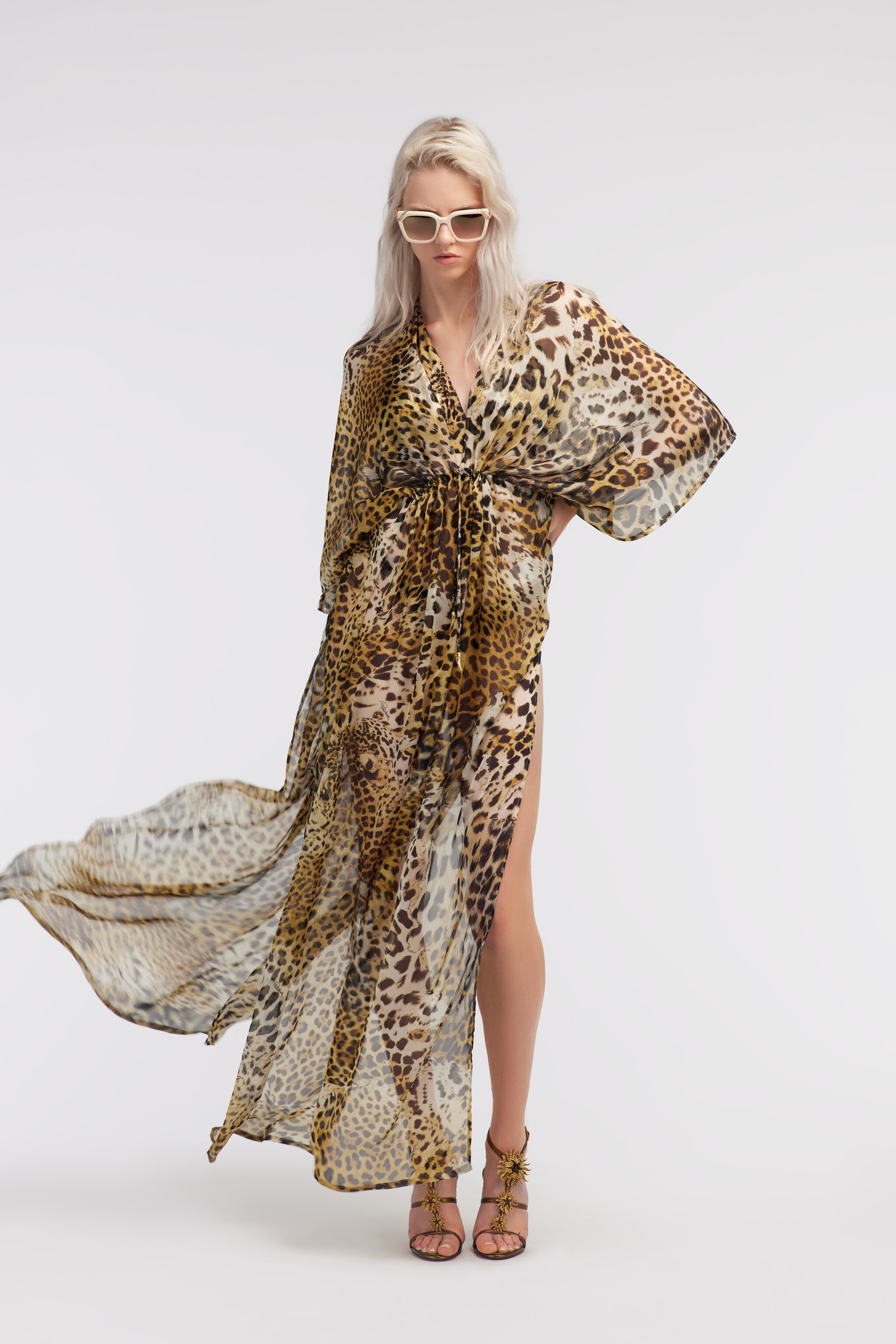 RC Long kaftan with Jaguar Skin print Light Brown SYW050-CTG34