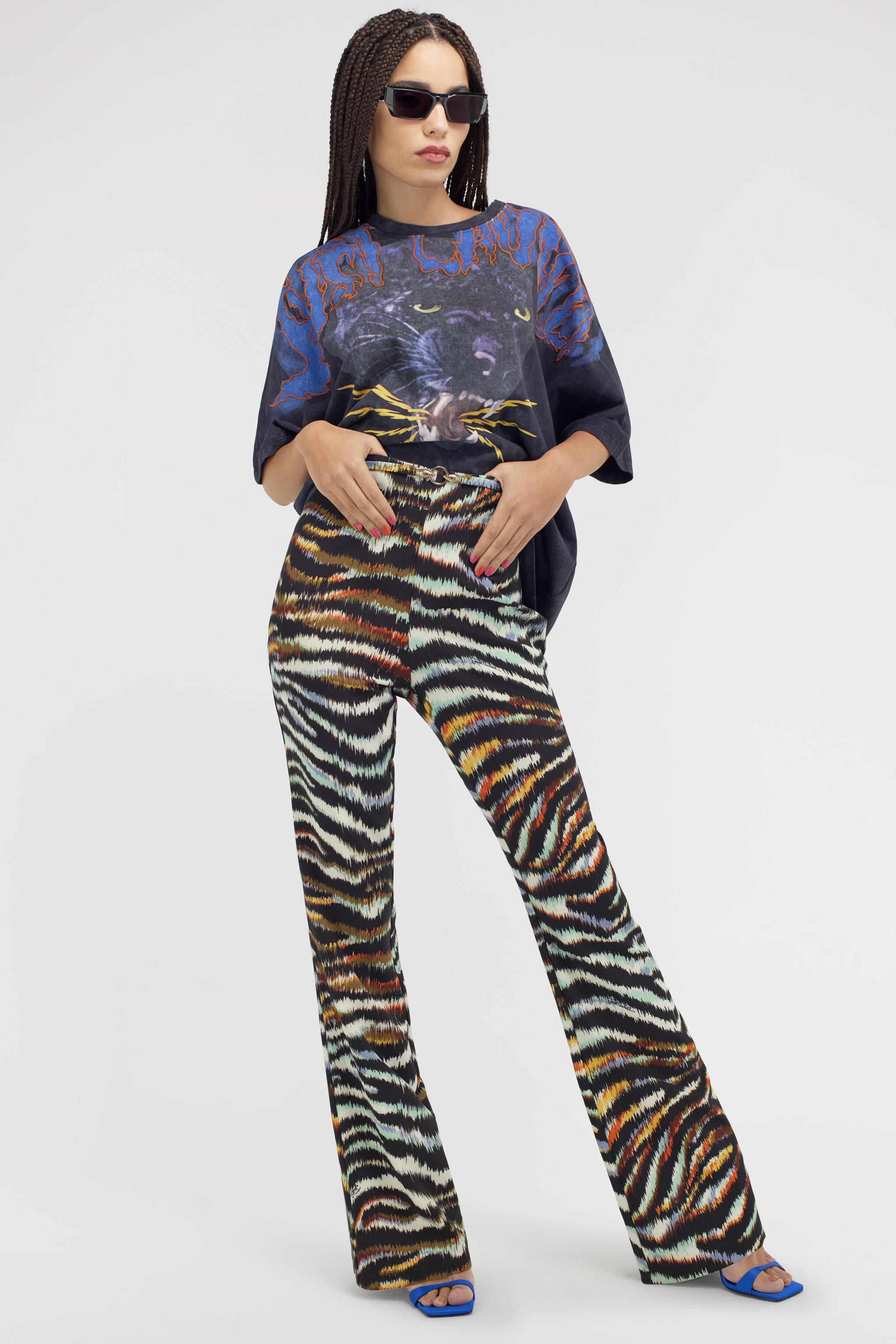 JC Just Cavalli trousers Light blue/Black SFT009-SF832