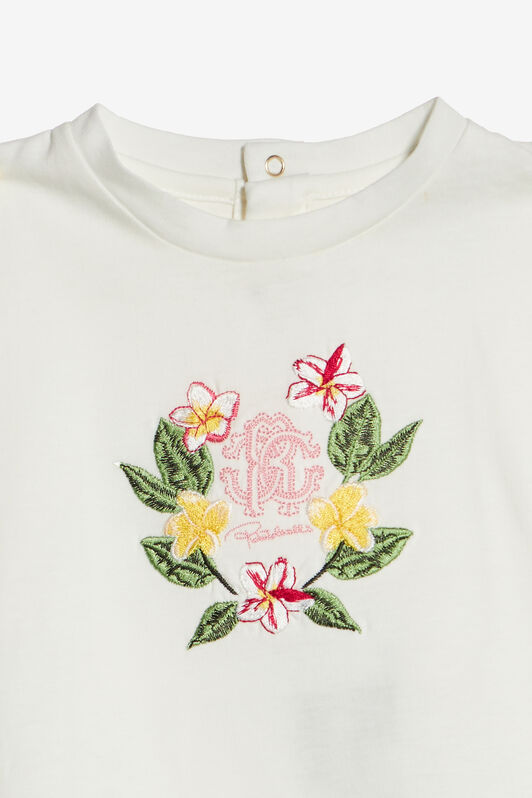 JU T-Shirt Avec Broderie Monogramme RC Et Fleurs Blanc UJT607-JD001