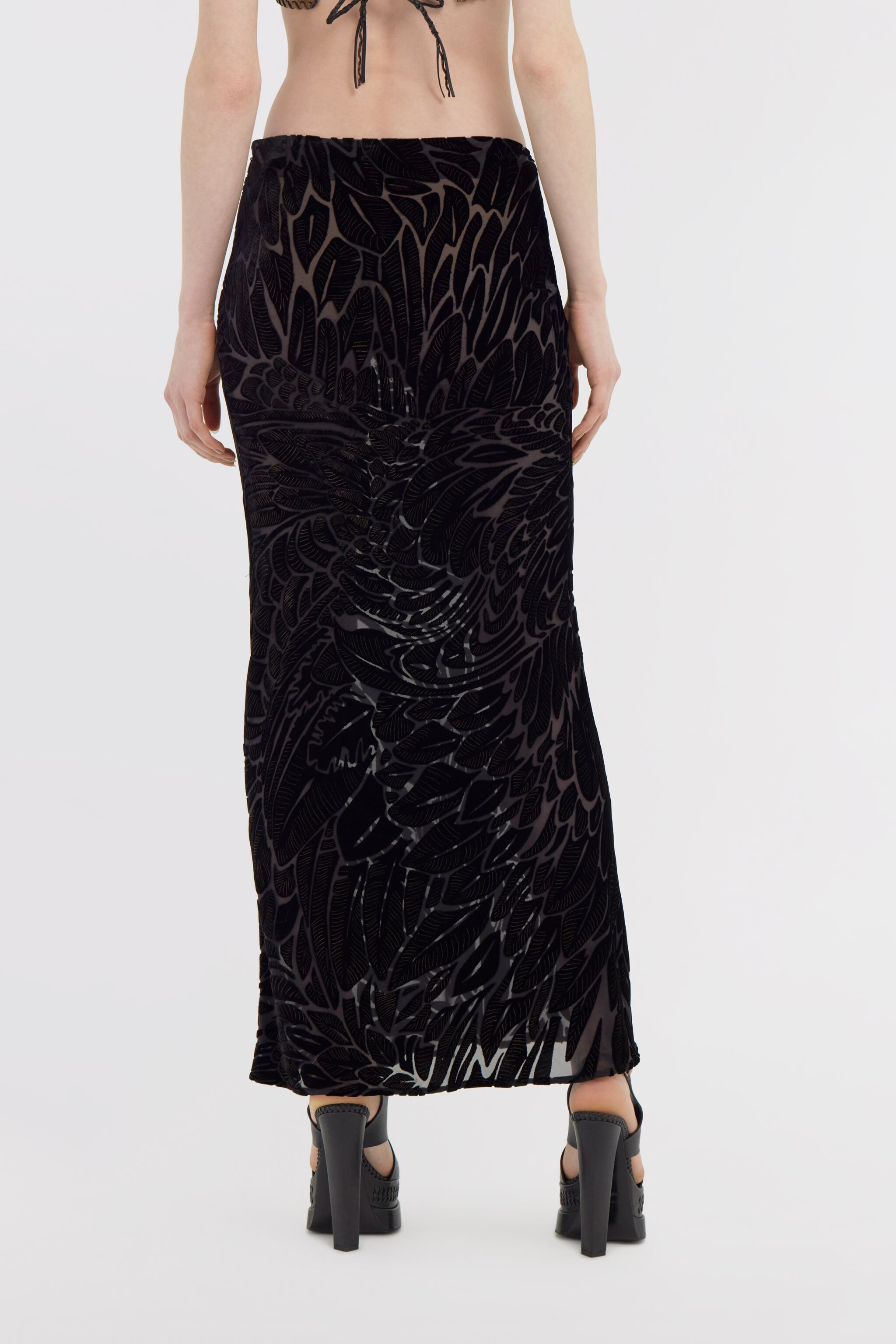 RC Plumage print devorè skirt Black SWT303-4RL76