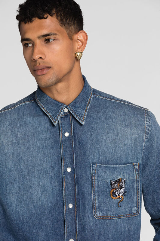 RC Serpentine Jaguar-Embroidered Denim Shirt Dark blue PRJ766-DL001