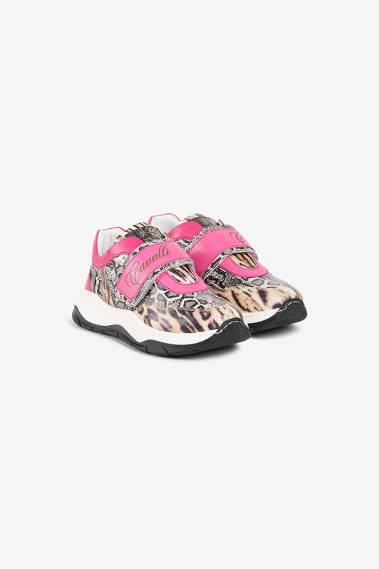 JU Ocelot And Python-Print Logo Sneakers JU Ocelot And Python-Print Logo Sneakers Fuchsia PJS035-PN060
