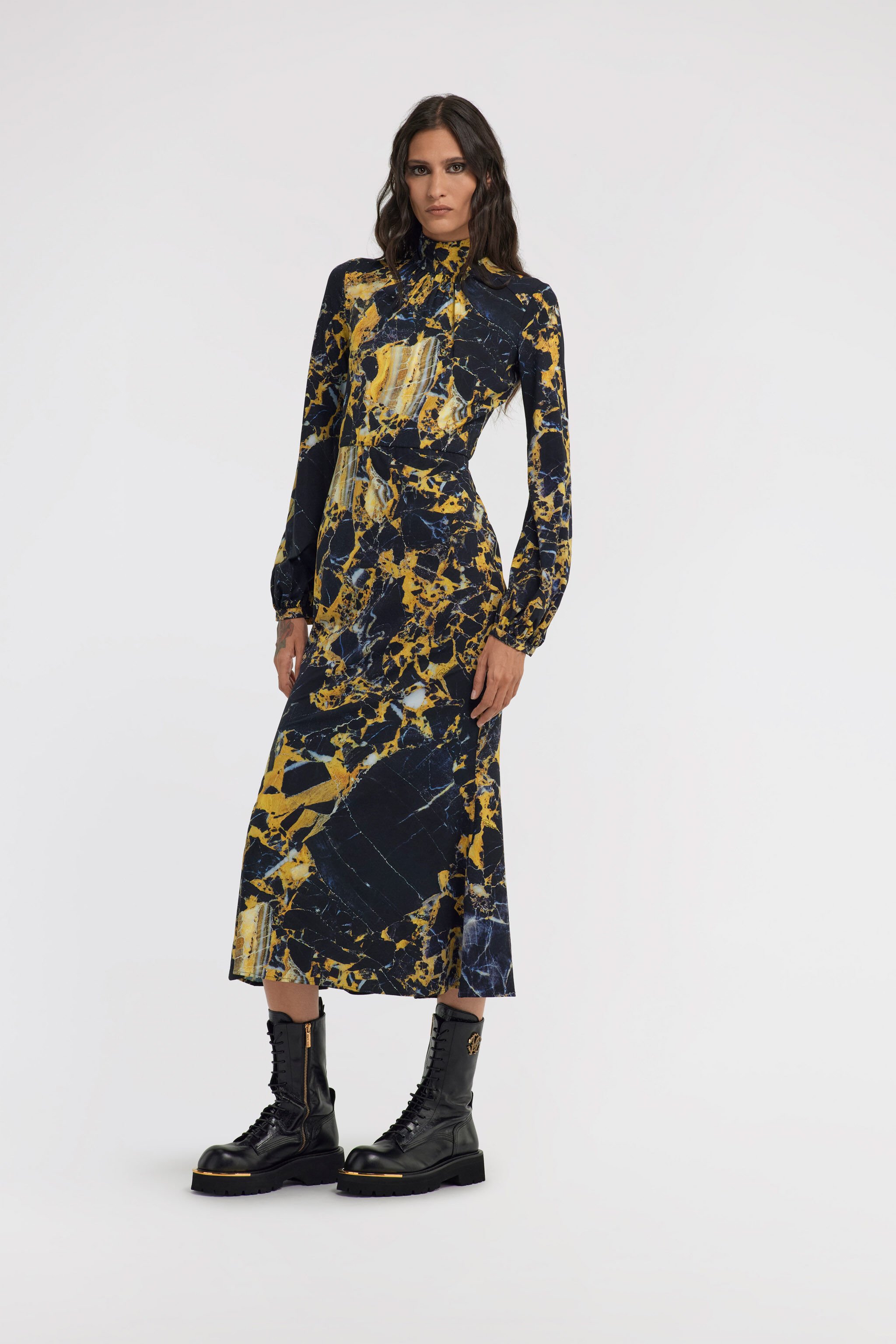 RC Marble Print Dress Gelb TWT136-LNN19