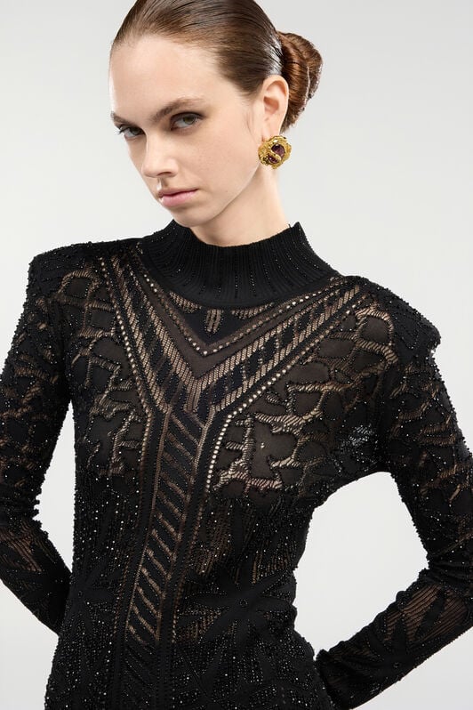 RC Black Mini Dress With See-Through Openwork Pattern RC Black Mini Dress With See-Through Openwork Pattern Black VWM108-MH014