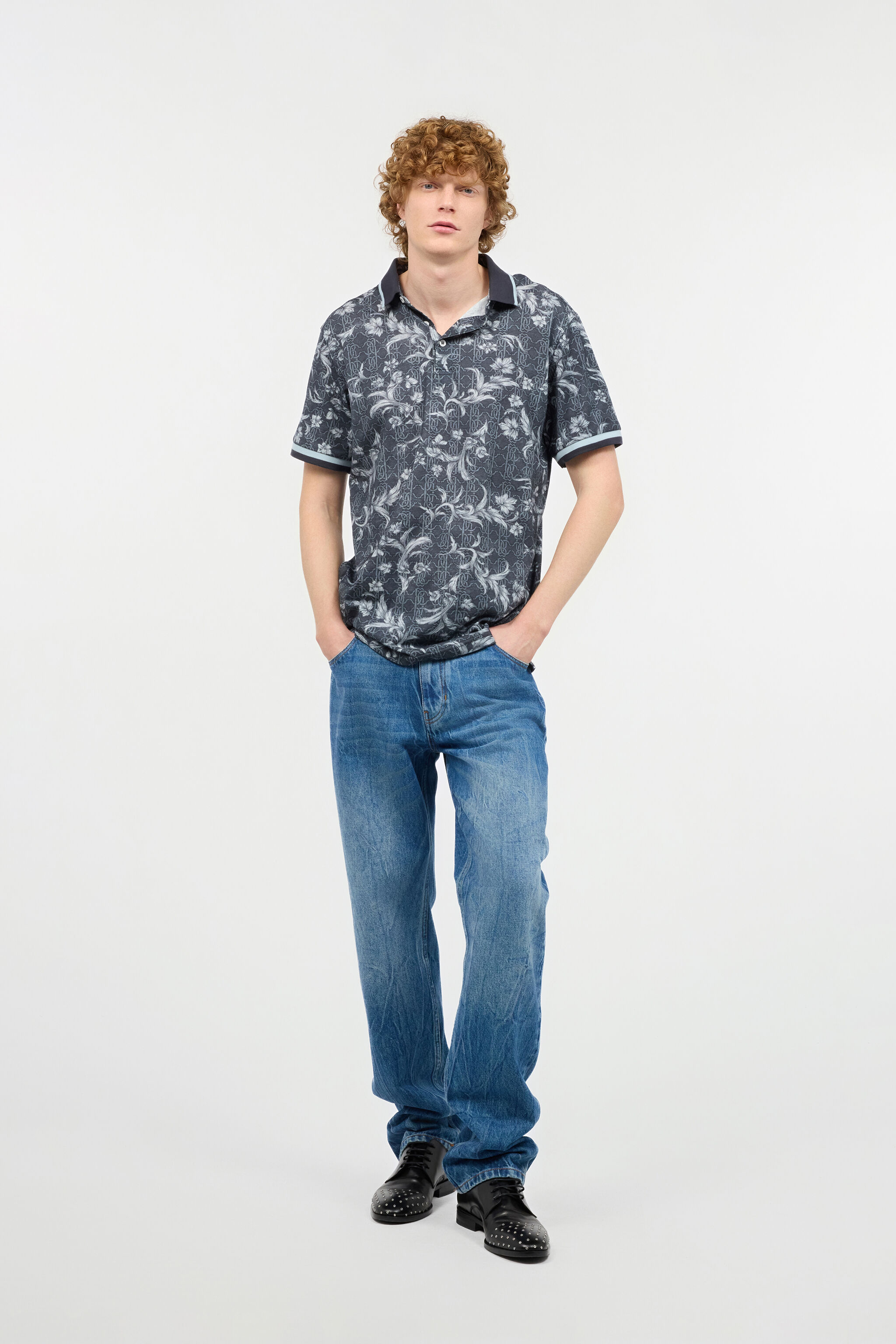RC Polo Shirt With Floral Print Black OOT64A-XKO64