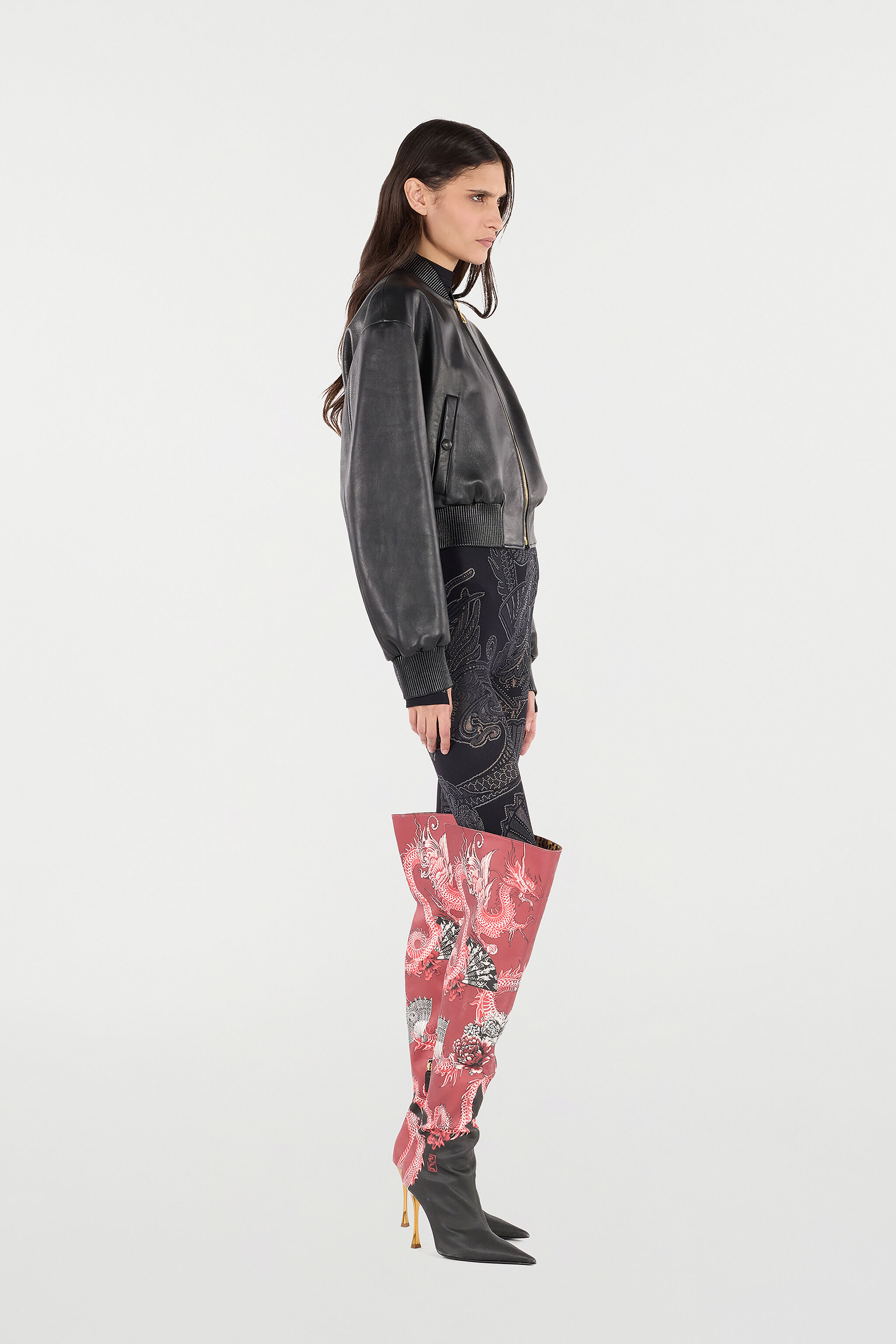 RC Leather Bomber Jacket Negro VKP802-PN014