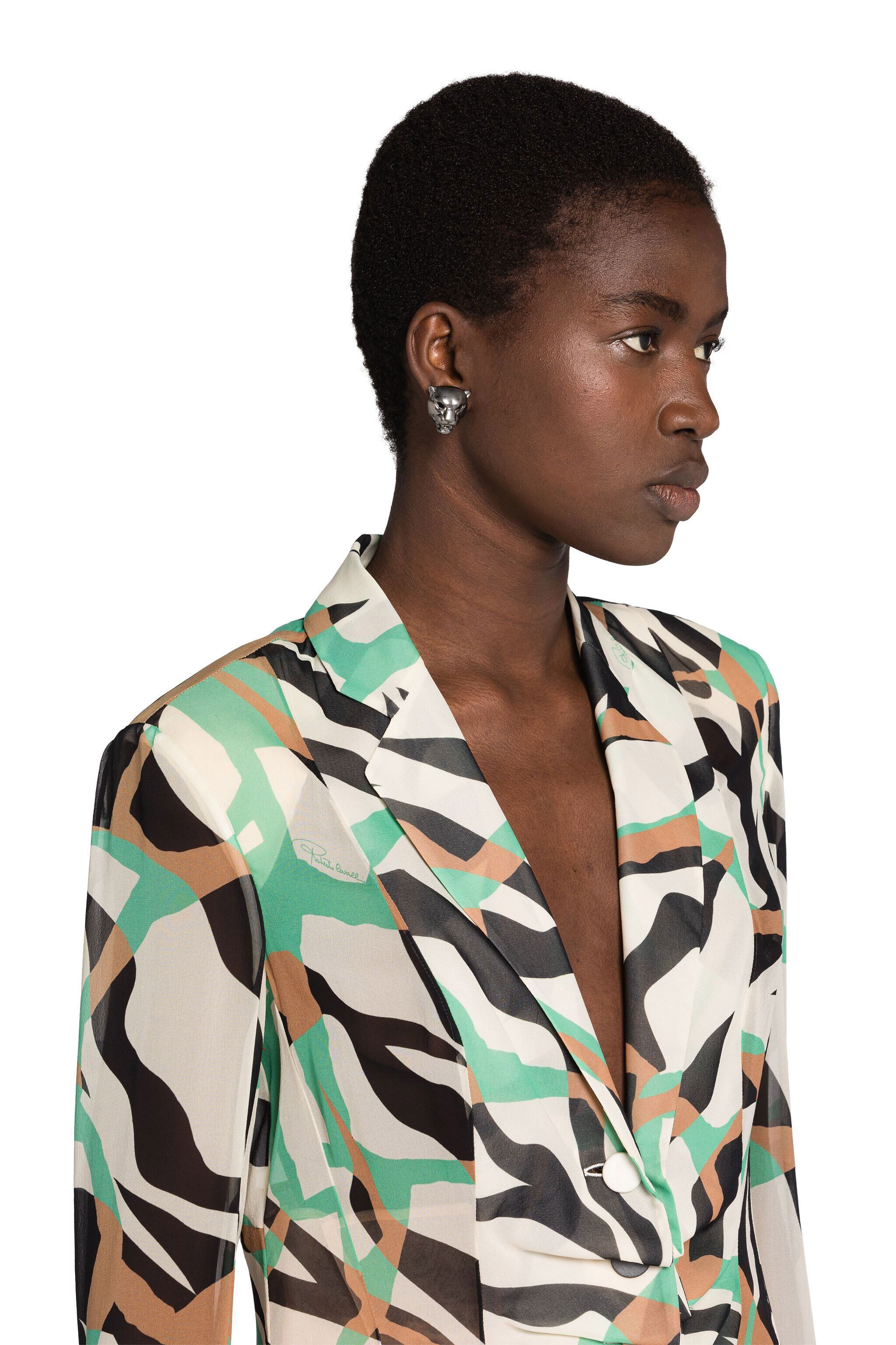 RC Abstract Zebra-Print Silk Blazer Bianco IWT401-GFR38