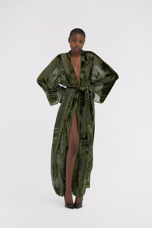RC Dressing gown with devorè effect Dark green SKT504-VL041