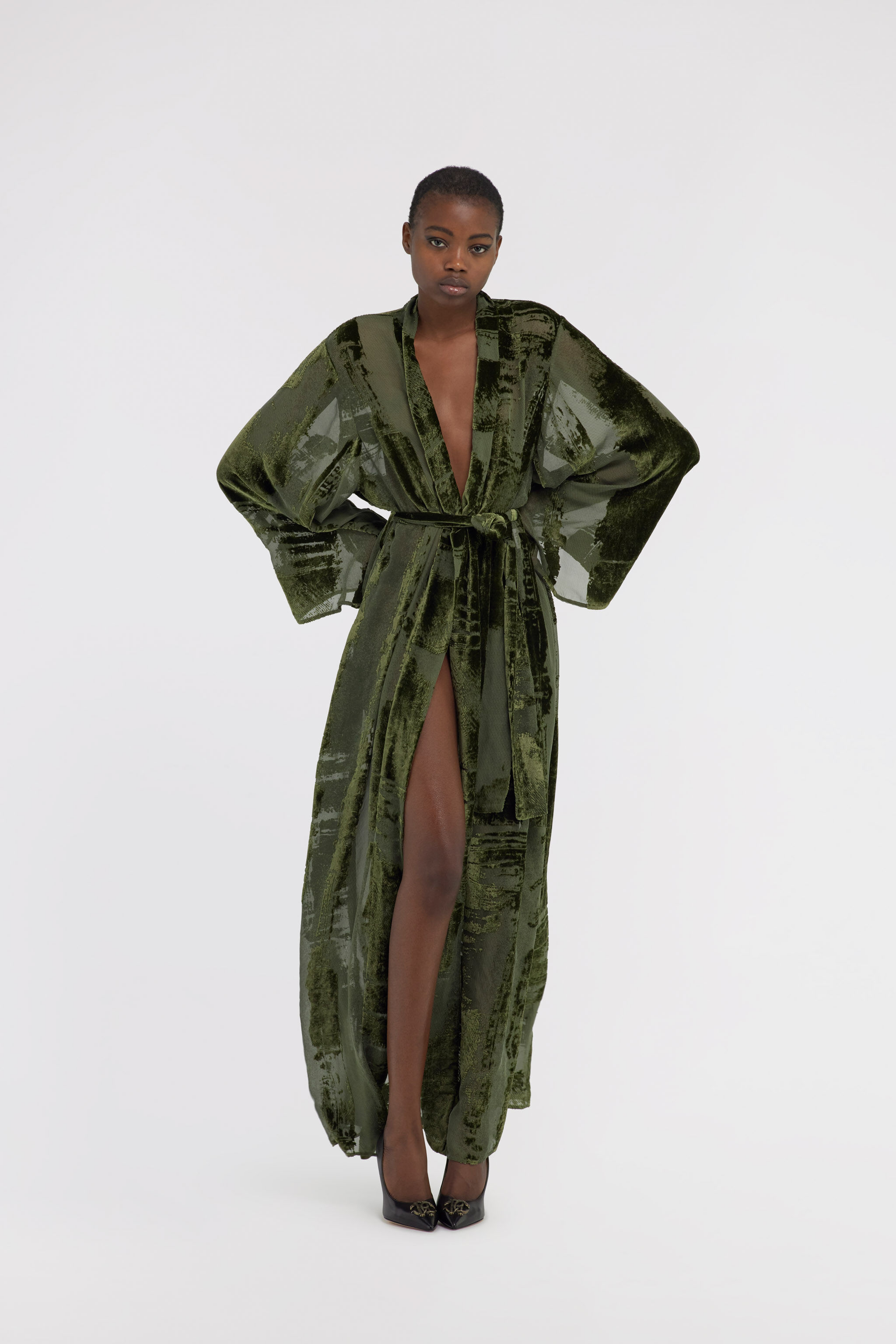 RC Dressing gown with devorè effect Dark green SKT504-VL041