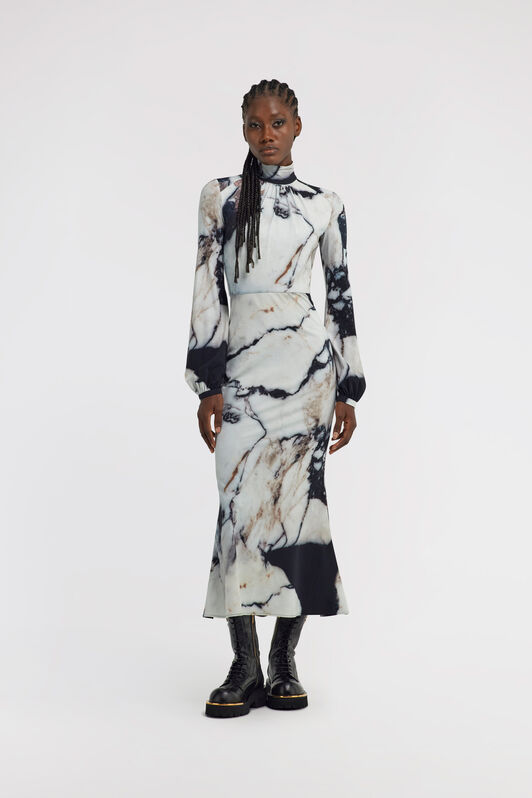 RC Marble print long Dress Schwarz/Weiß TWT136-LNN18