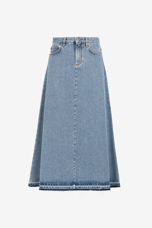 RC Gonna svasata in denim con orlo sfrangiato Azzurro RKJ305-VT001