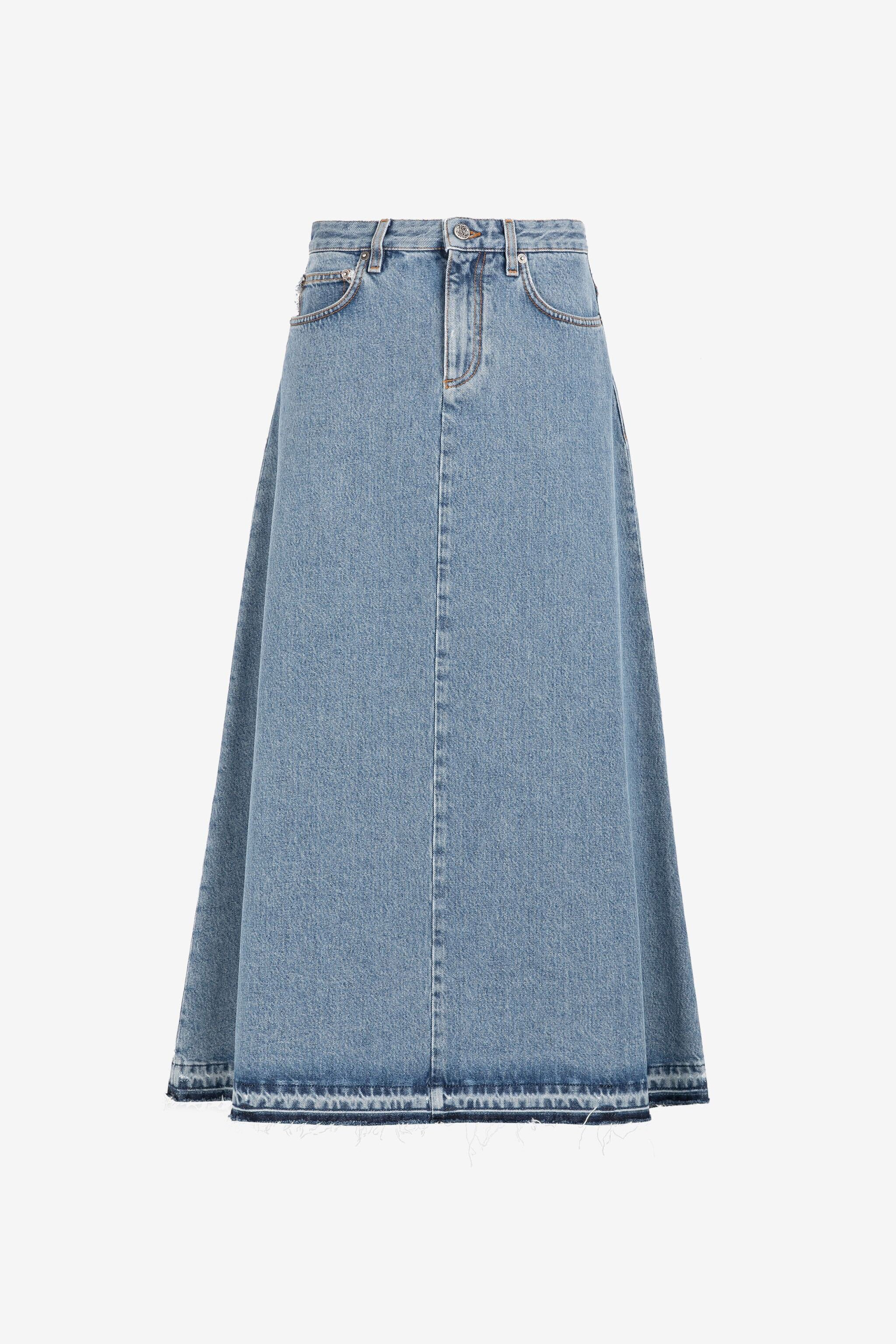RC Gonna svasata in denim con orlo sfrangiato Azzurro RKJ305-VT001