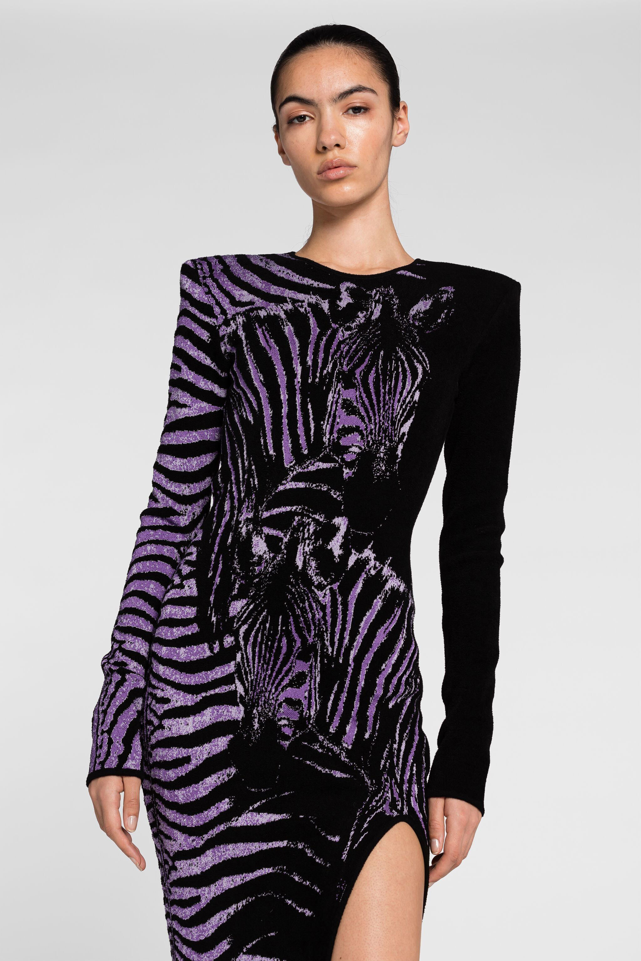 Purple zebra print dress top