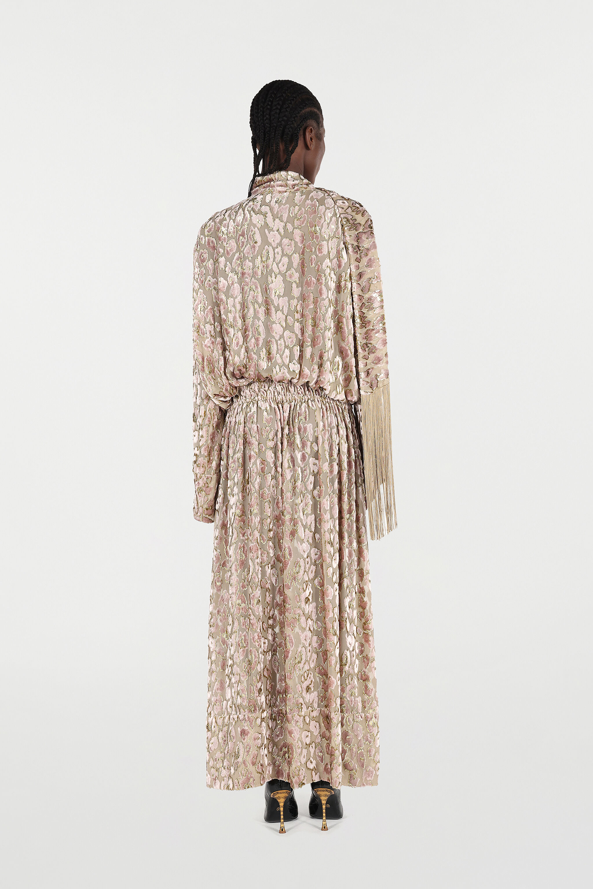RC Long Dress with All-Over Animal Print ROSA/ORO VQT198-FC005