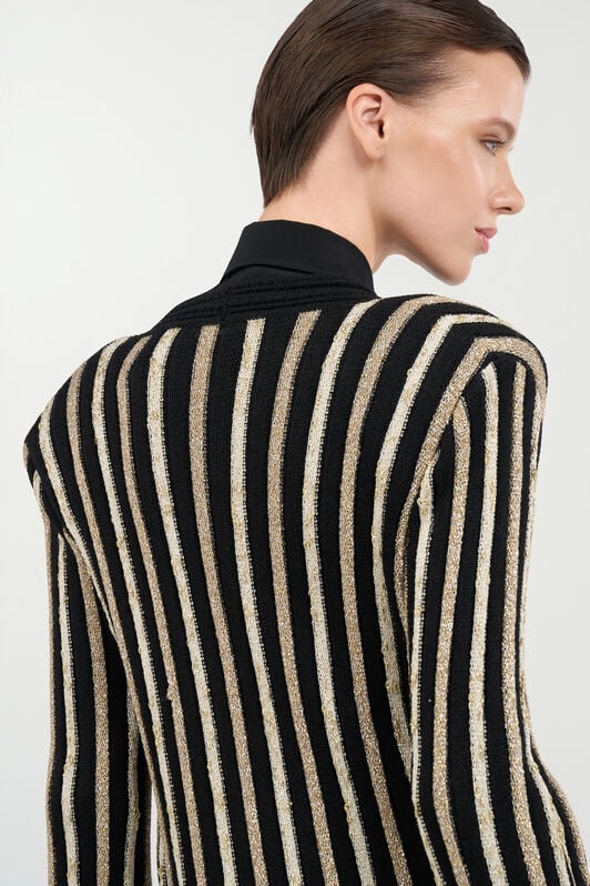 RC Cardigan with Laminated Stripes RC Cardigan with Laminated Stripes BLACK/GOLD WKM906-MO010