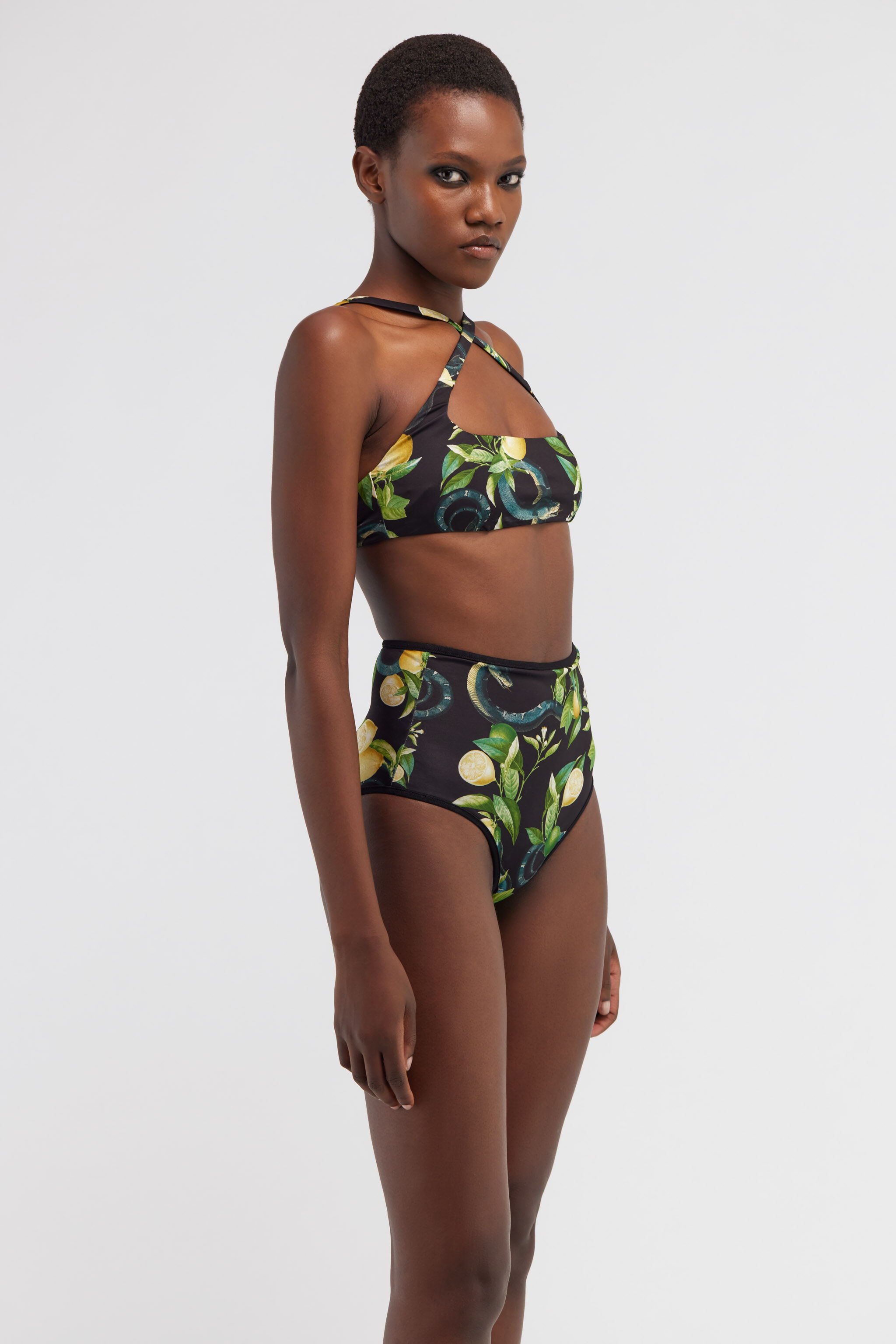 RC Lemon print bandeau bikini Schwarz SYW043-LNI89