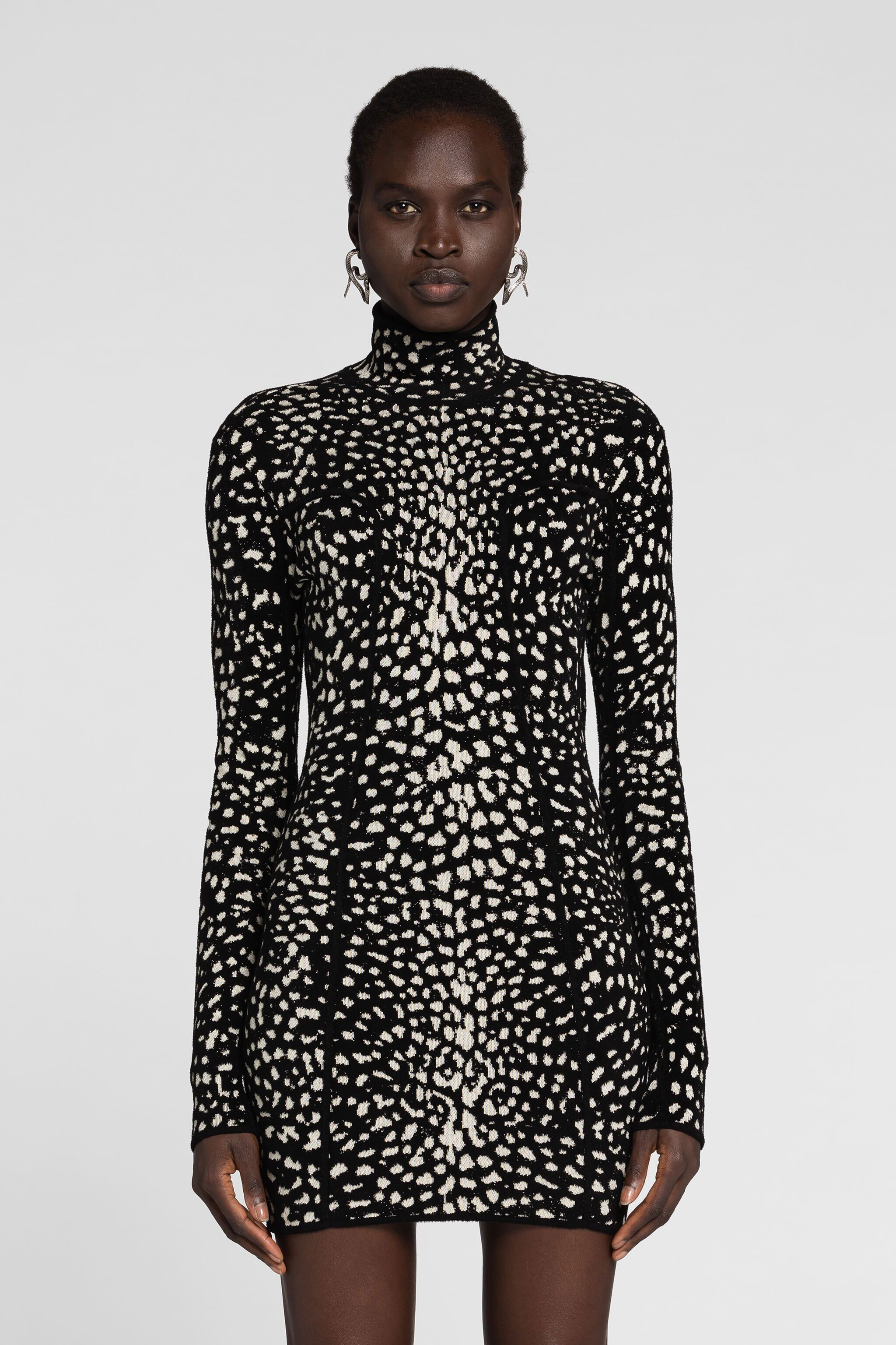 RC Geparden-Jacquard Minikleid Schwarz/Weiß PWM108-MI150