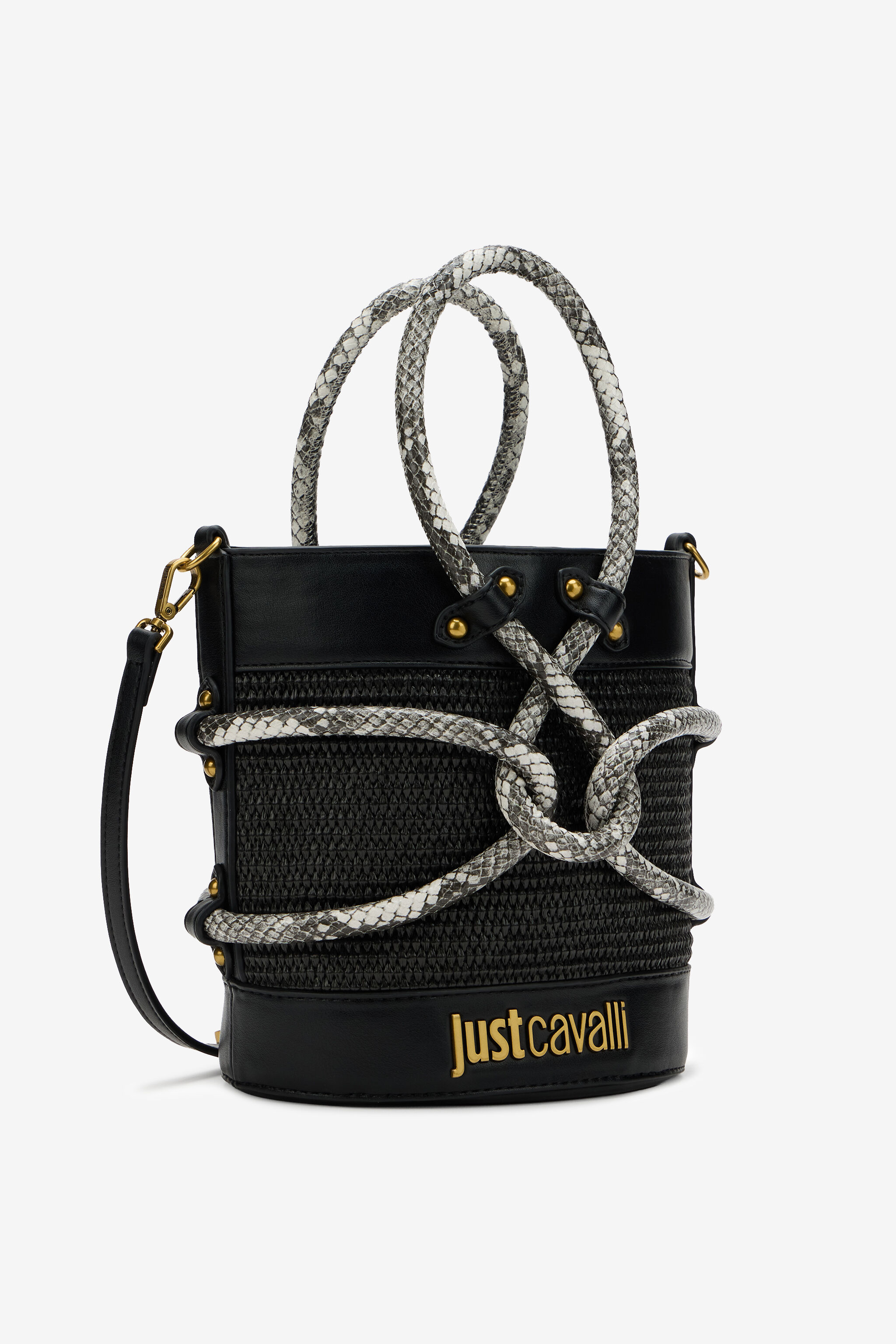 JC Black Bucket Bag With Python Print Details BLACK WFB116-WF446