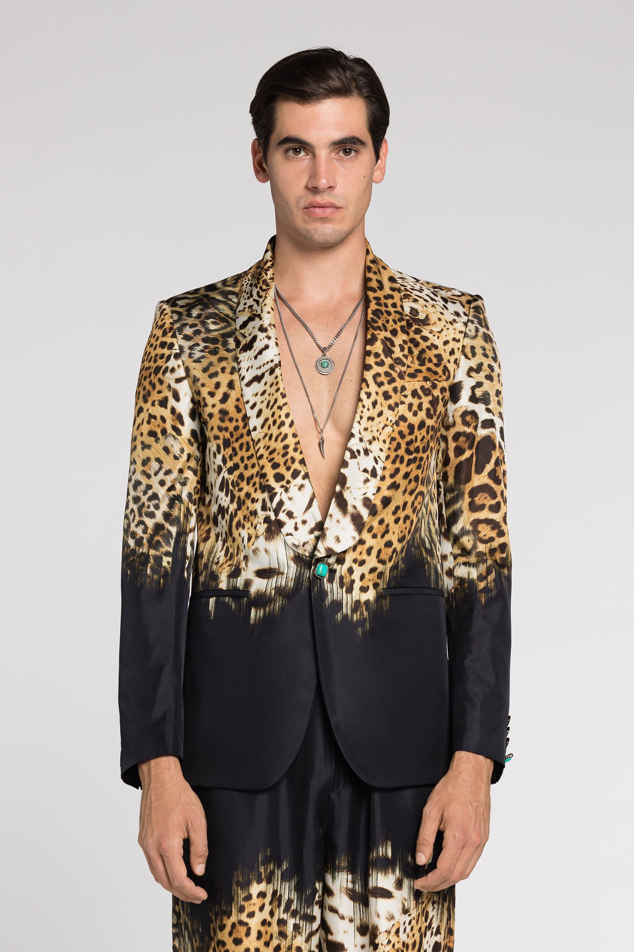 RC Leopard-Print Silk Blazer Light brown RRT450-2N411