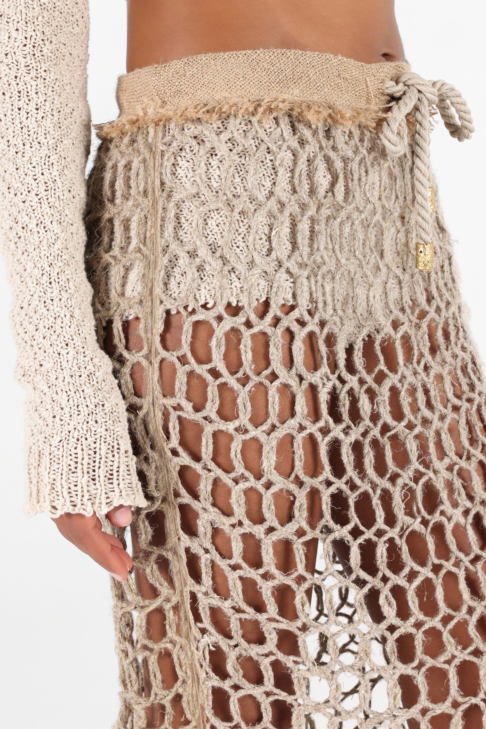 RC Long Mesh Skirt with Fringes Light Brown UWR303-FY096