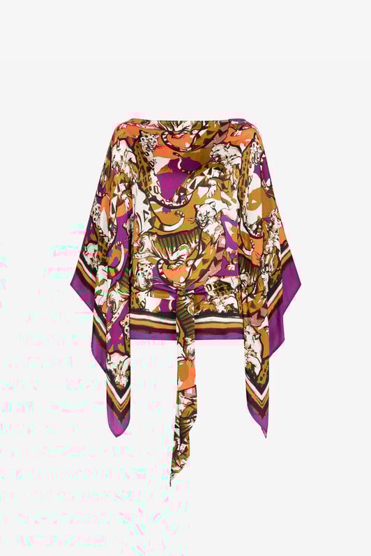 RC Wild Cat-Print Kaftan Top Purple RKT725-SZH06