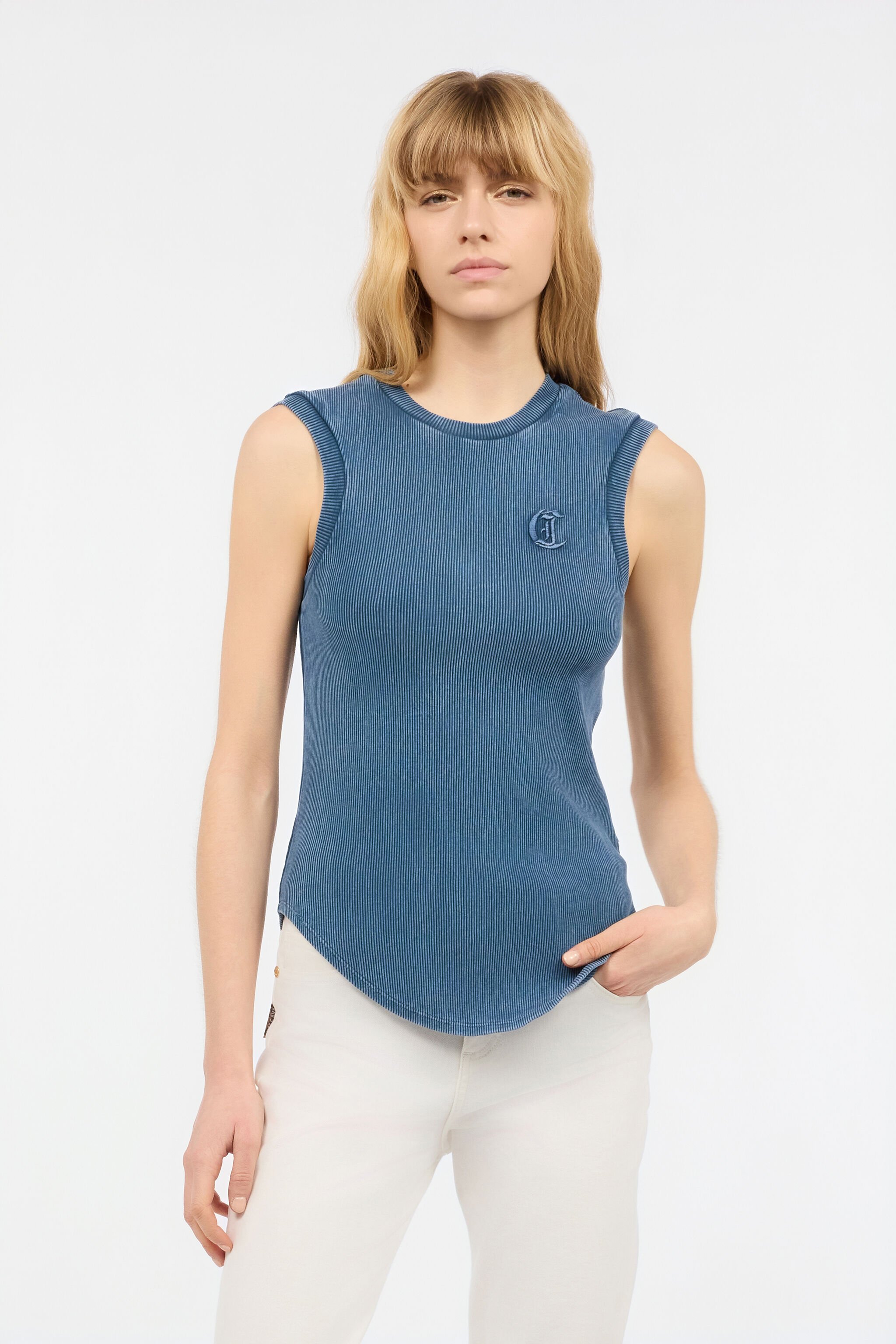 JC Camiseta Sin Mangas Con Monograma JC Azul UFT127-UF181
