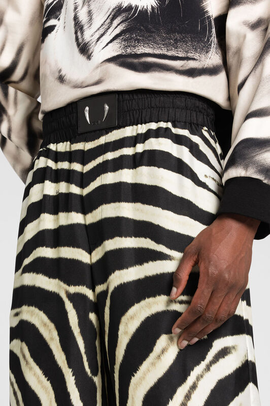 RC Zebra-Print Silk Trousers IVORY/BLACK ONT218-4QD03