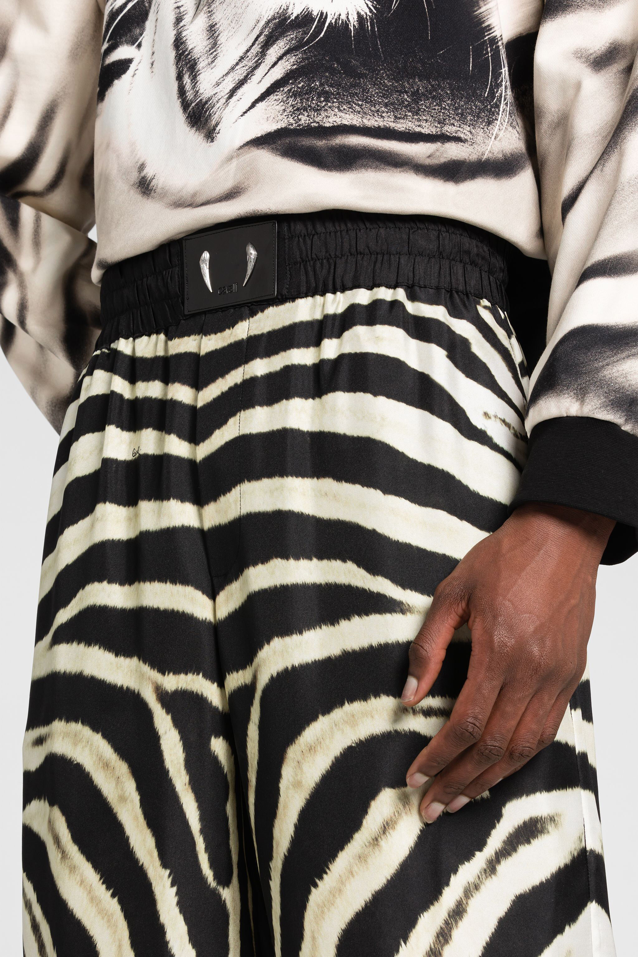 RC Zebra-Print Silk Trousers IVORY/BLACK ONT218-4QD03