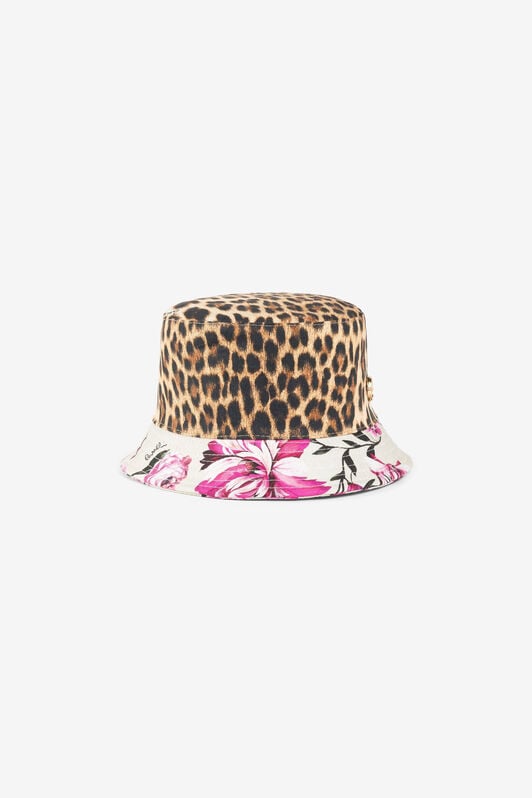 JU Gorro bucket con estampados Leopard y Flower ROSA/NATURALE OJI021-CO002