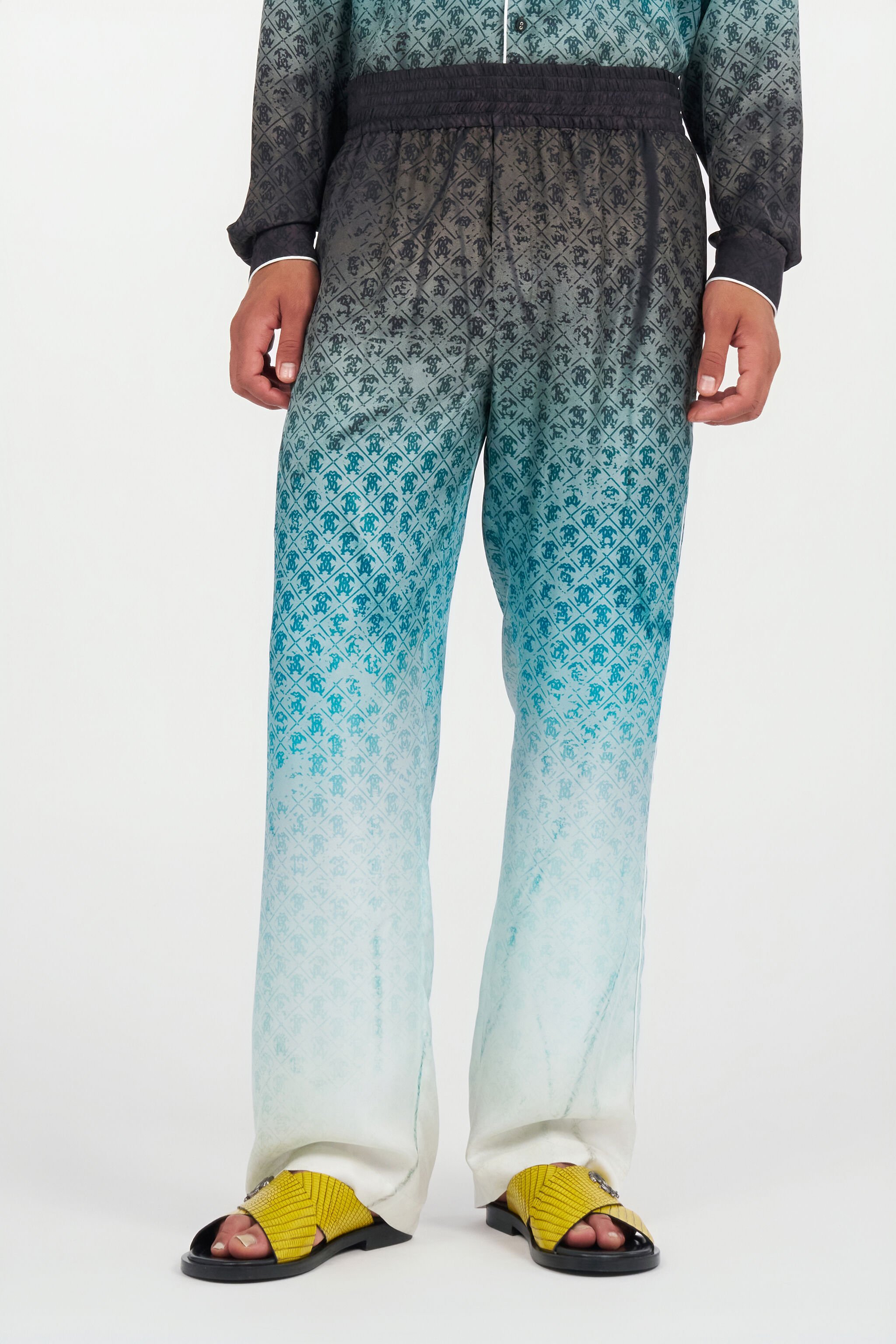 RC Monogram Print Silk Trousers ENDLESS SKY WNT266-4QS05