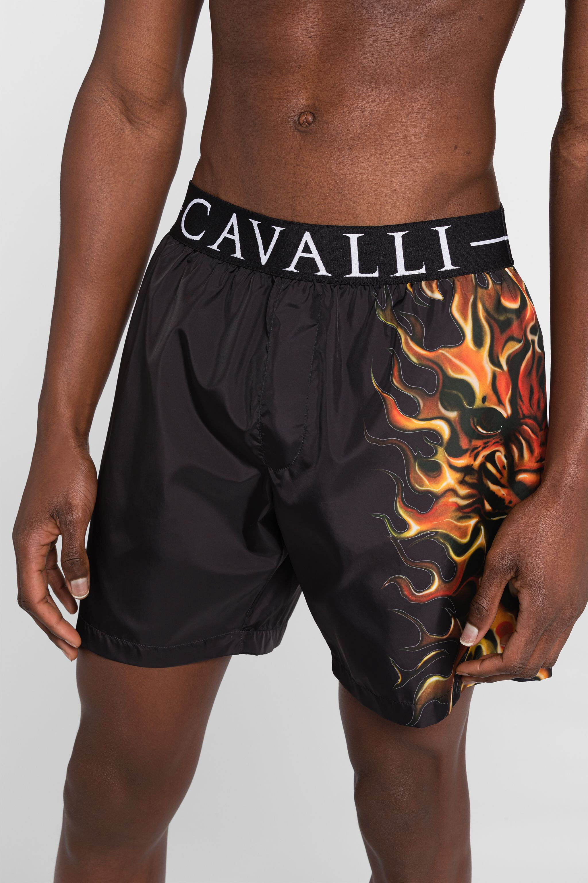 RC Badeshorts mit Flammen- und Löwen-Print Schwarz ONH00C-SB053