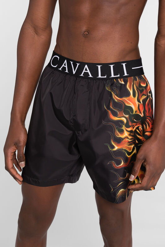 RC Badeshorts mit Flammen- und Löwen-Print RC Badeshorts mit Flammen- und Löwen-Print Schwarz ONH00C-SB053