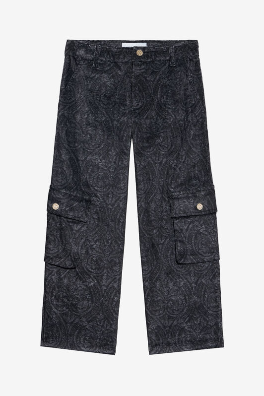 JU Black Cargo Jeans with Floral Print BLACK VJT23I-3RP29