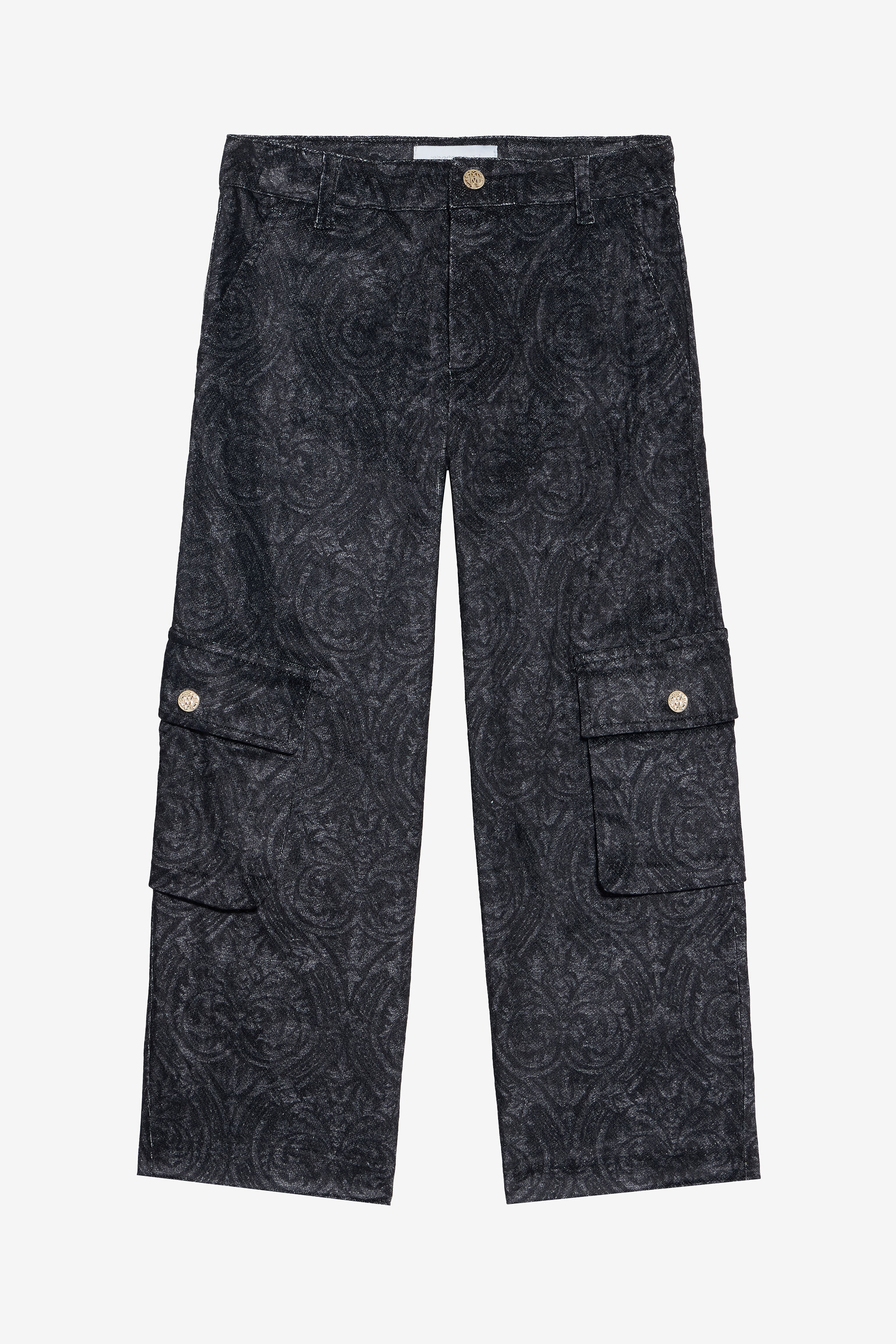 JU Black Cargo Jeans with Floral Print BLACK VJT23I-3RP29
