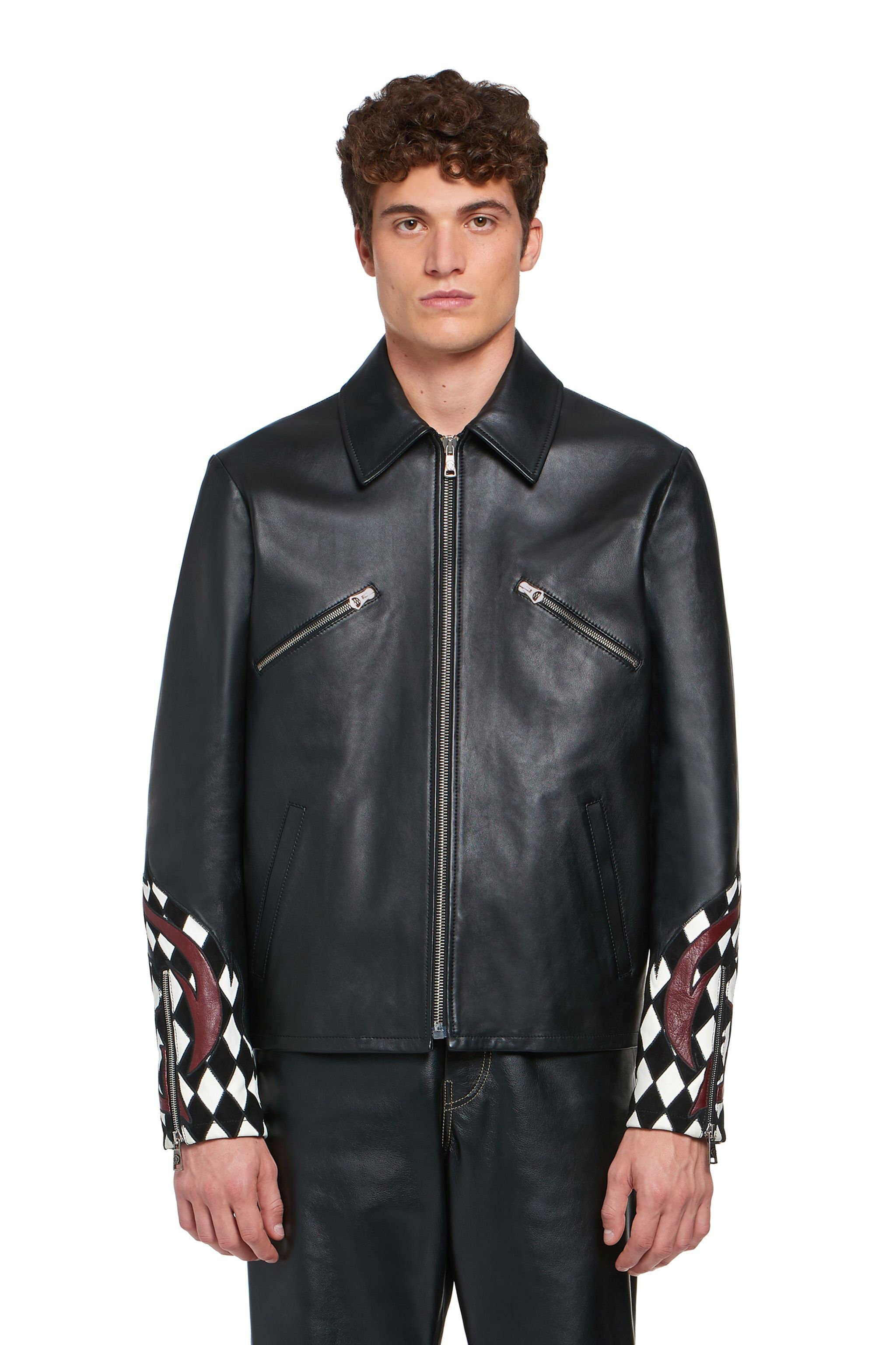 RC Nappa-Lederjacke mit Flammen-Design BLACK INP805-PN001