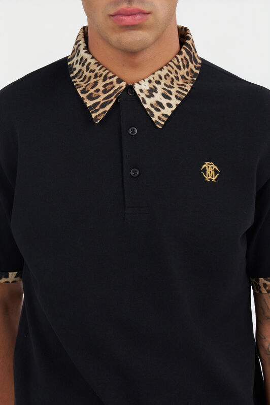 RC Black Polo Shirt With Jaguar Print Detail BLACK/JAGUAR QOT64E-KB001