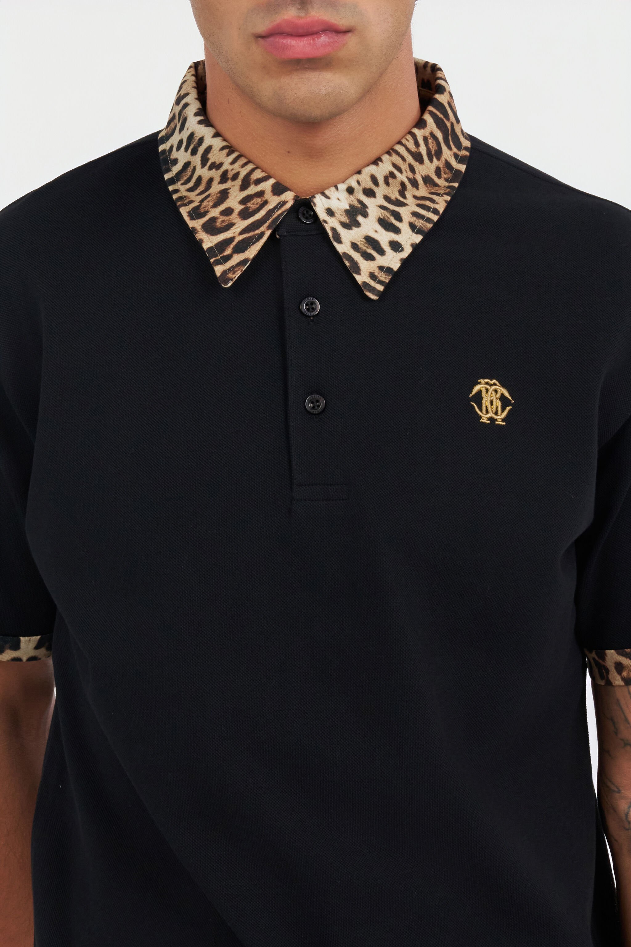 RC Black Polo Shirt With Jaguar Print Detail BLACK/JAGUAR QOT64E-KB001