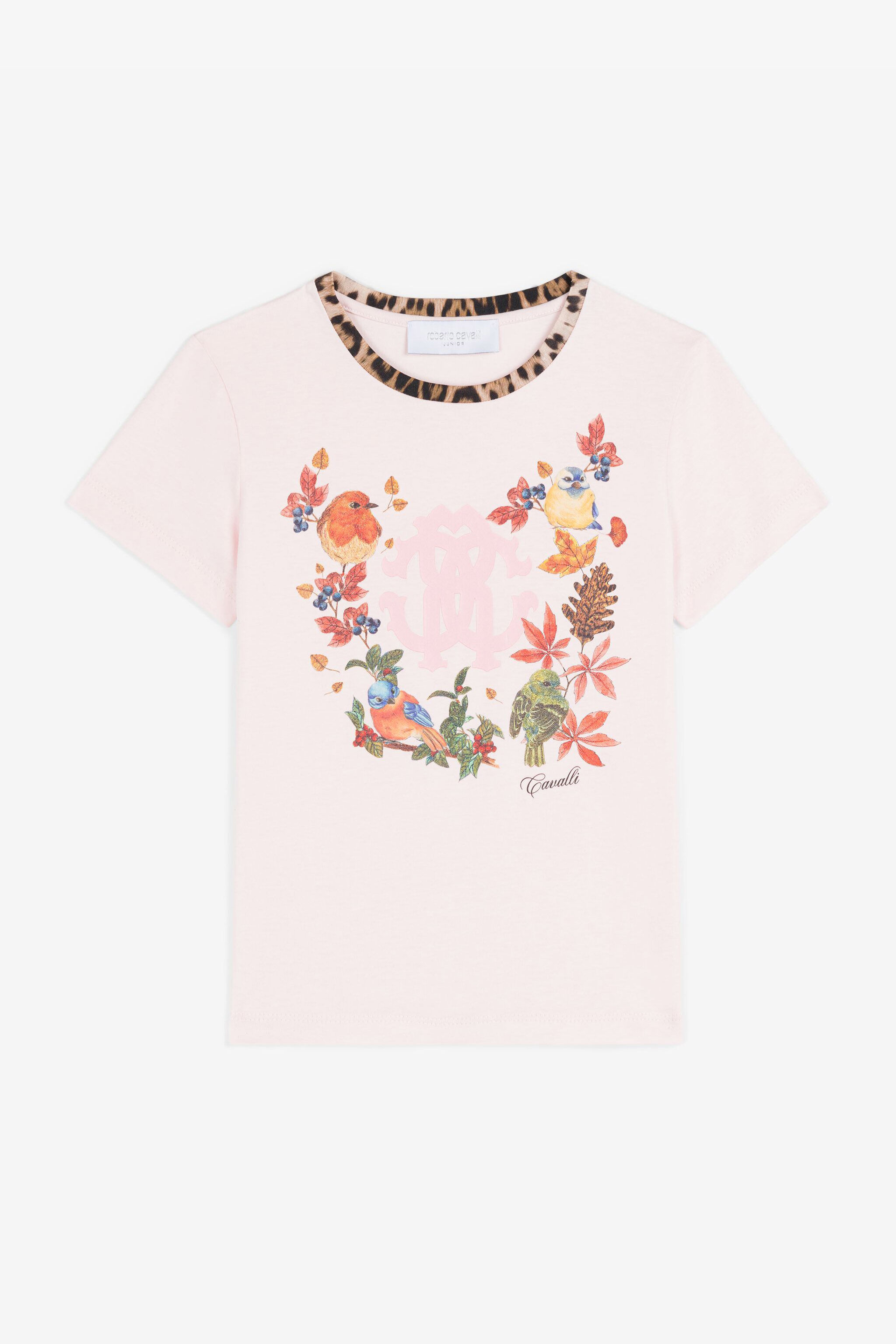 JU Bird And Leopard-Print Cotton Pink RJT60T-JD001