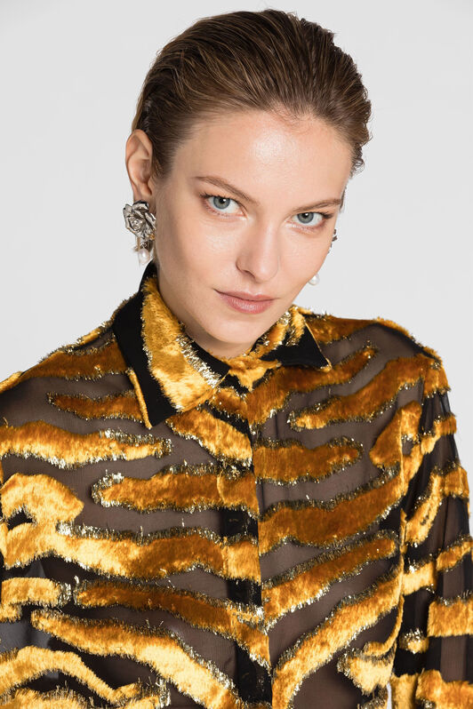 RC Tiger Velvet-Devoré Shirt NERO/LUREX ORO PWT704-FY058