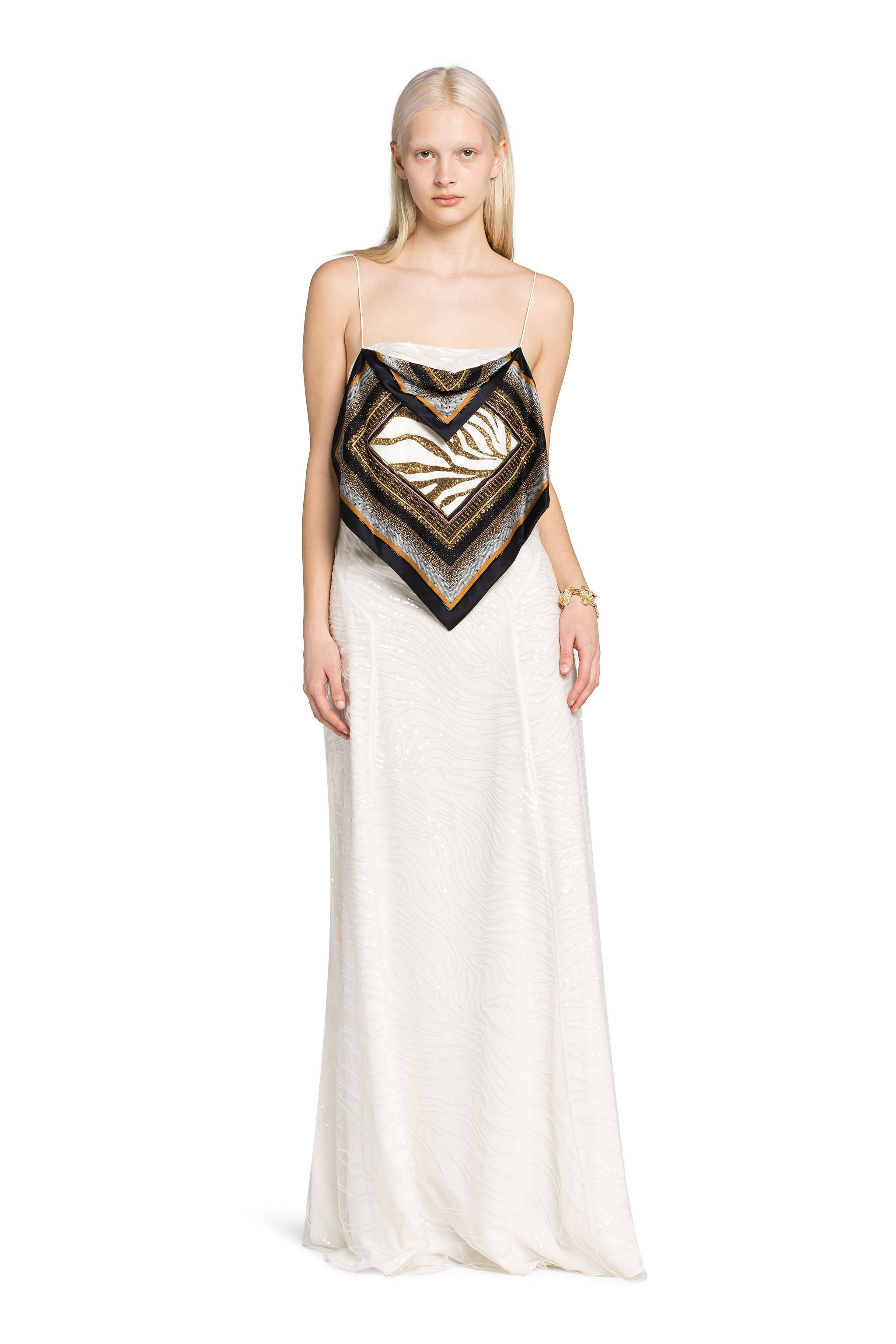 RC Zebra Sequin-Embellished Layered Dress Blanc/Noir HQR142-RT020