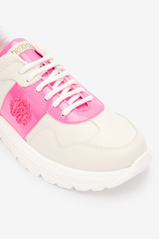 RC White And Pink Leather Running Shoes With Monogram RC RC White And Pink Leather Running Shoes With Monogram RC WHITE /FUXIA QOS01H-PZO14
