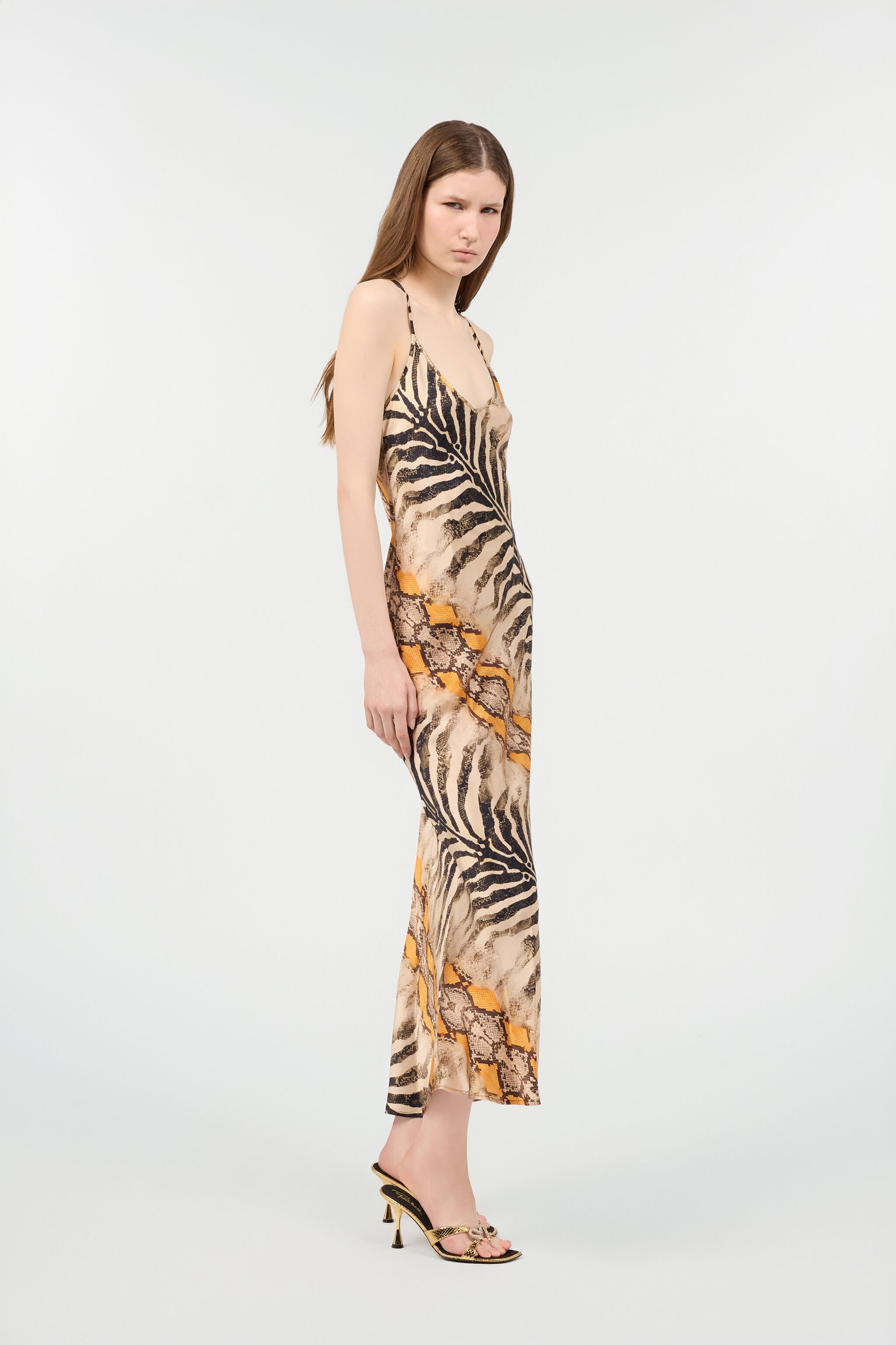 RC Silk Dress With Animalier Print NATURAL/ORANGE POT10A-2NQ87