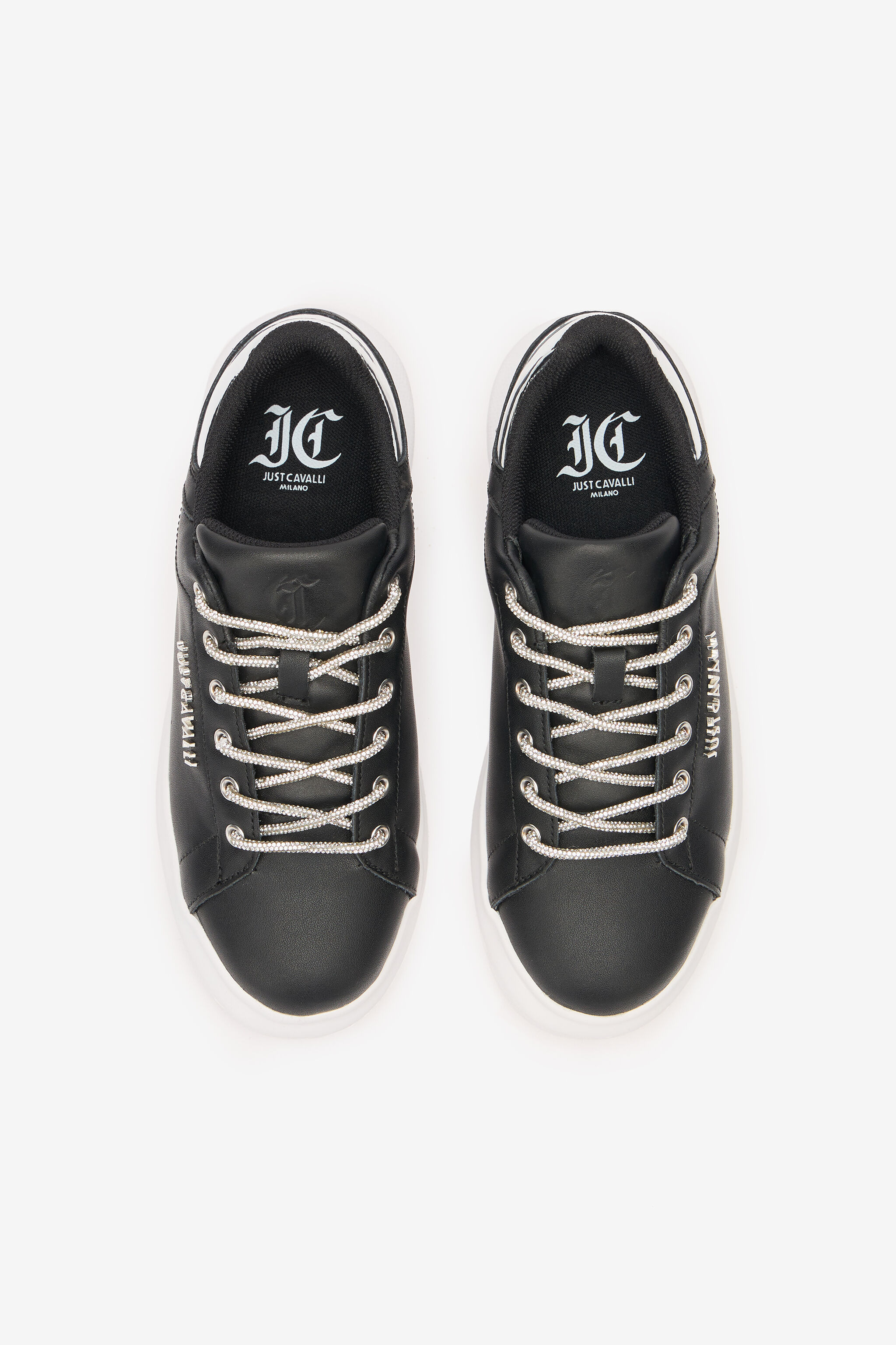 JC Lace-Up Sneakers With Rhinestones Black/White UFS030-UF352