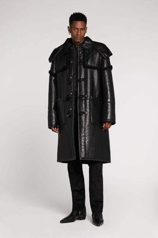 RC Dufflecoat aus glattem Leder Schwarz RRP402-ZC020