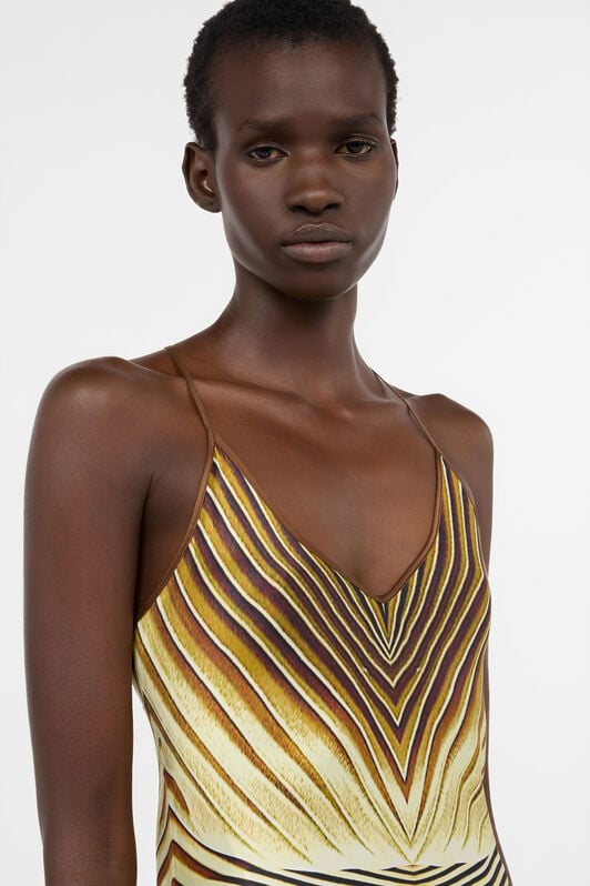 RC Abito Lungo In Seta Con Stampa Ray Of Gold SAHARA WWT134-RYS34